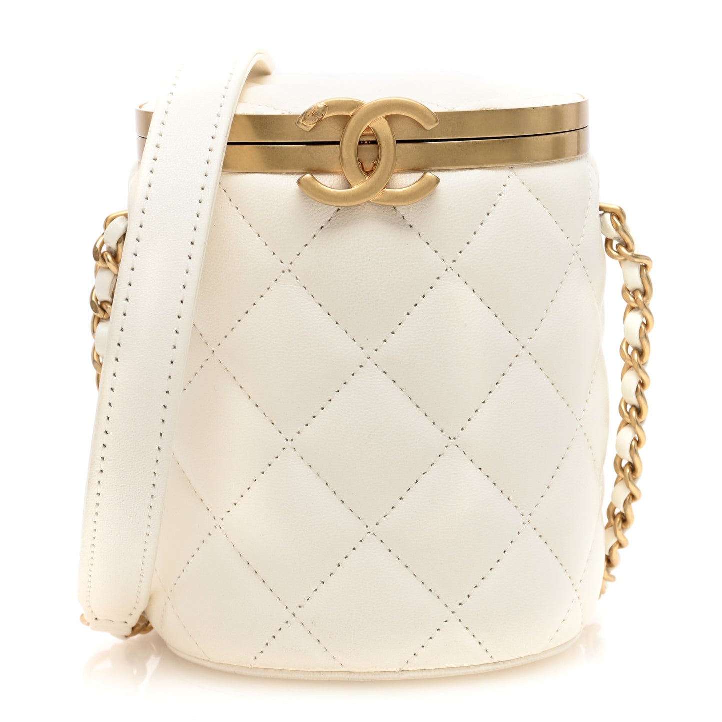 Lambskin Quilted Mini Crown Box Bag White