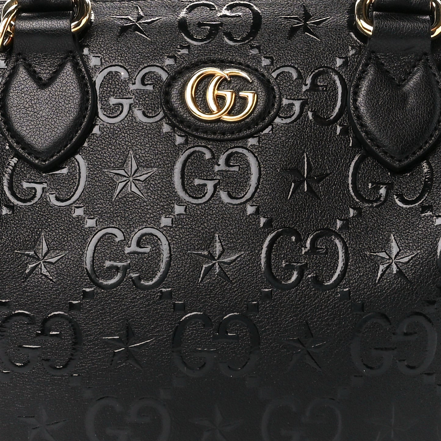 Wonka Grain Calfskin GG Monogram Star Embossed GG Top Handle Bag Black