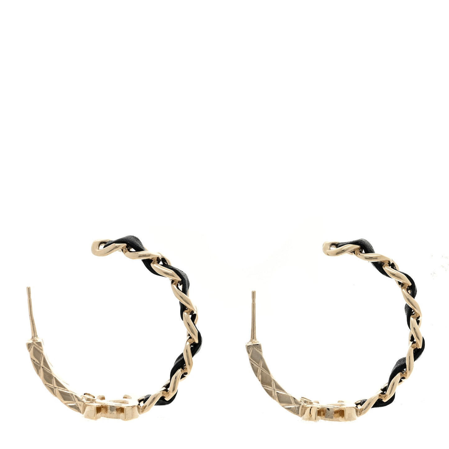 Metal Crystal Lambskin Quilted CC Chain Hoop Earrings Gold Black