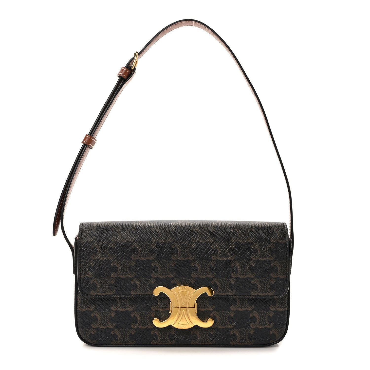 Celine Canvas Calfskin Triomphe Shoulder Bag Tan 1 of 9