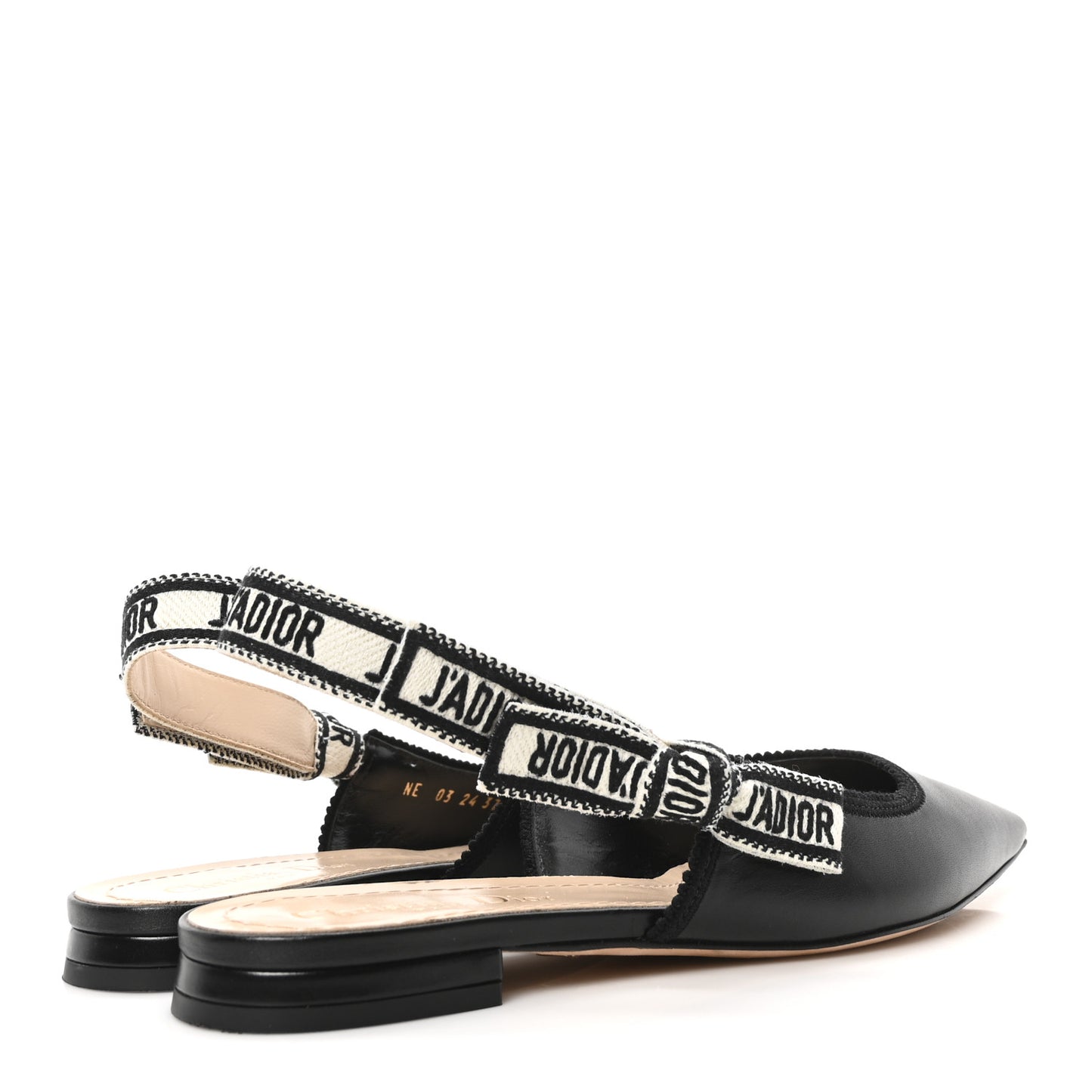 Calfskin Ribbon Embroidered J'Adior Slingback Ballet Flats 37 Black