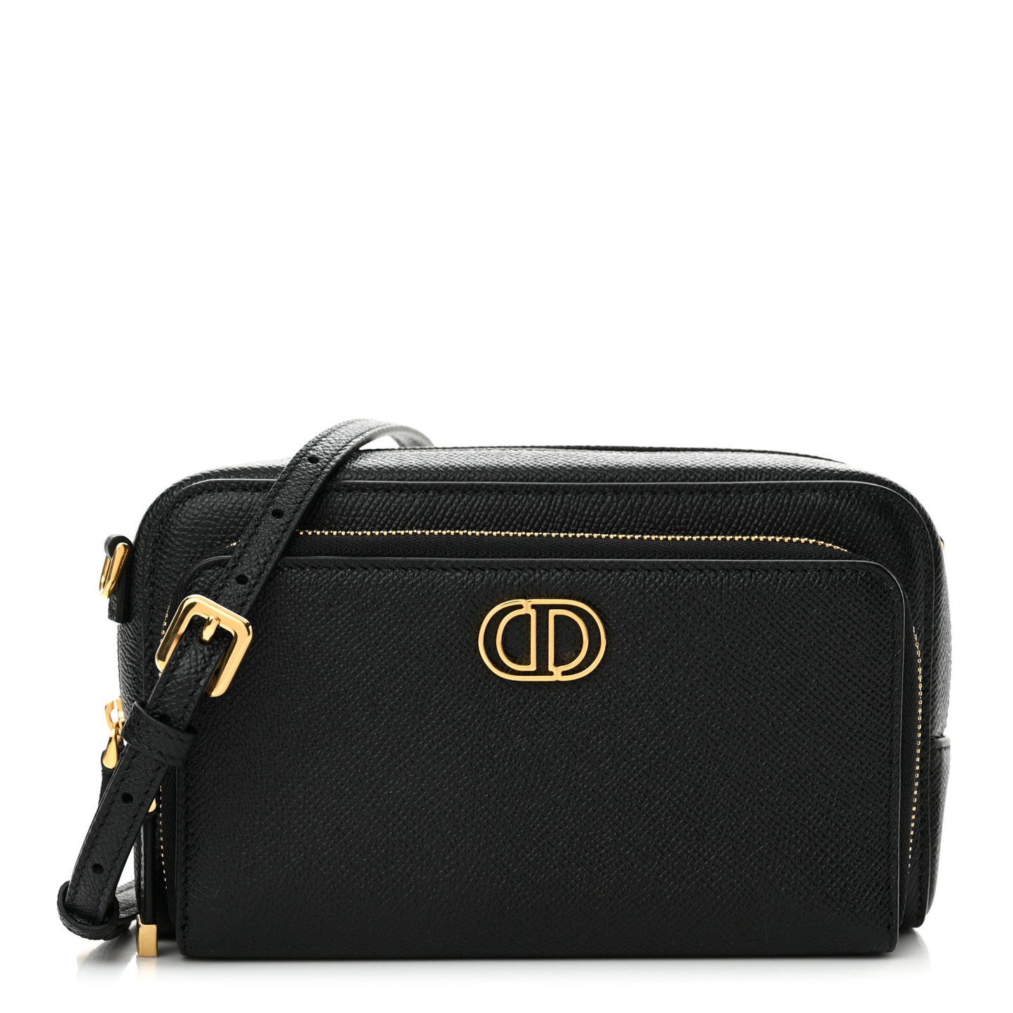Grained Calfskin Caro Double Pouch Black