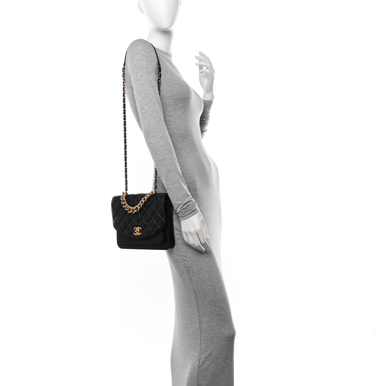 Chanel Calfskin Caviar Quilted Chain Handle Flap Black 2 of 10