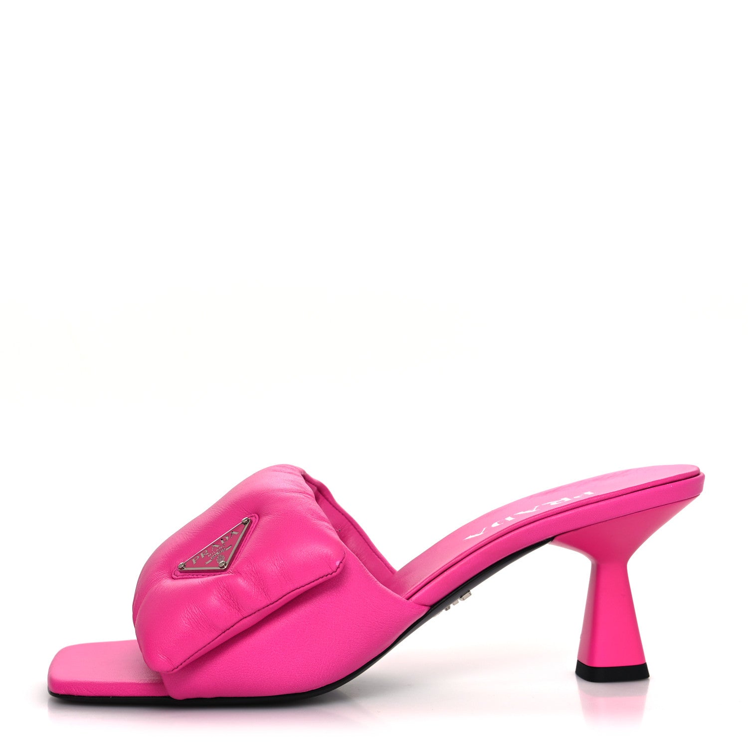 Prada Nappa Soft Padded Metal Triangle Logo 65mm Slide Sandals 40 Begonia Fluo 1 of 8