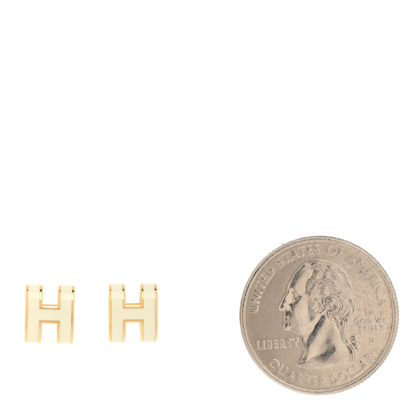 Gold Lacquered Mini Pop H Earrings White