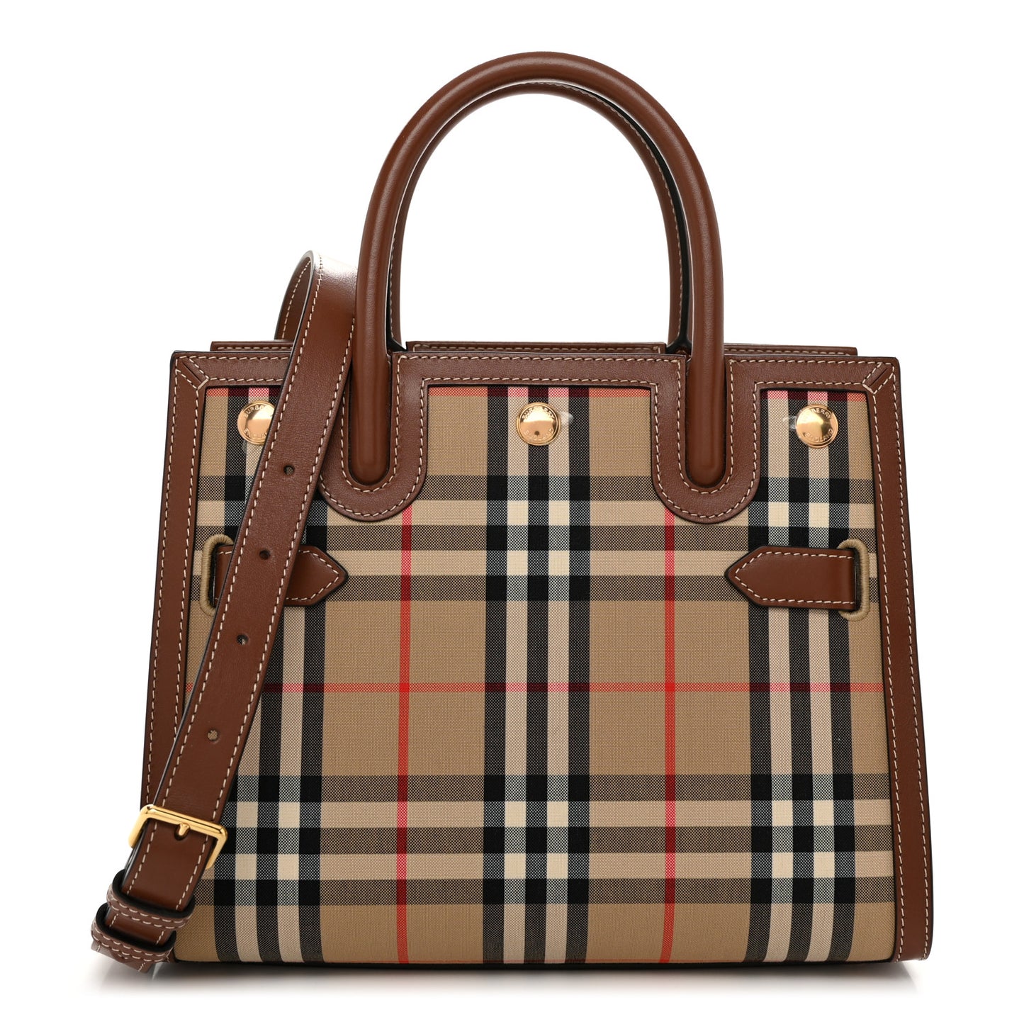 Calfskin Vintage Check Mini Two Handle Title Bag Archive Beige