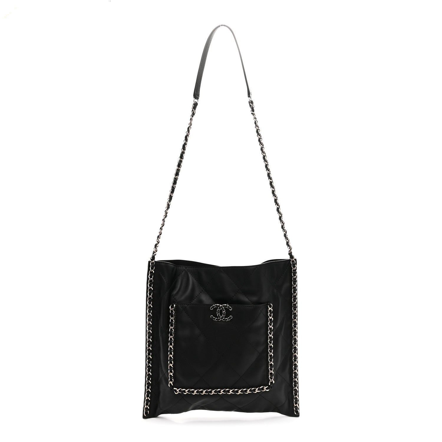 Chanel Calfskin Quilted Chain Flat Tote Black 1866647 – FASHIONPHILE