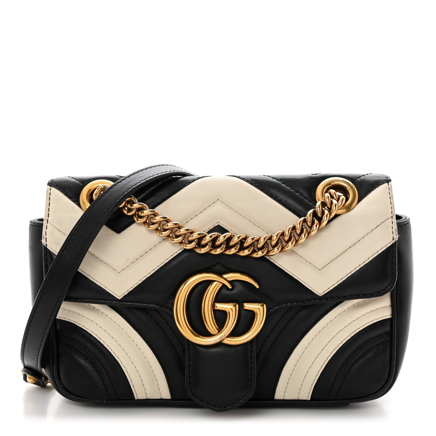 Calfskin Matelasse Mini GG Marmont Shoulder Bag Black White
