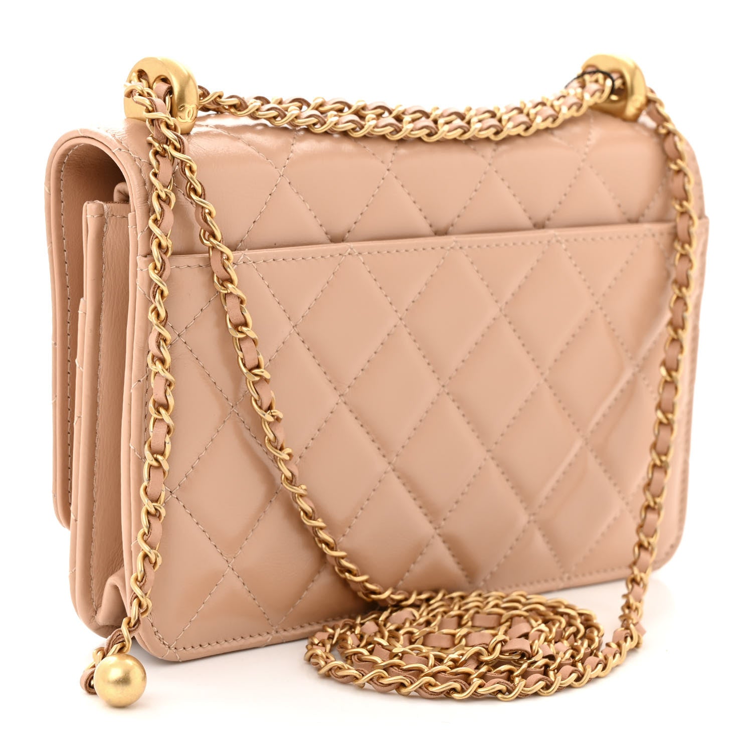 Chanel Calfskin Quilted Perfect Fit Wallet On Chain WOC Beige 3 of 13