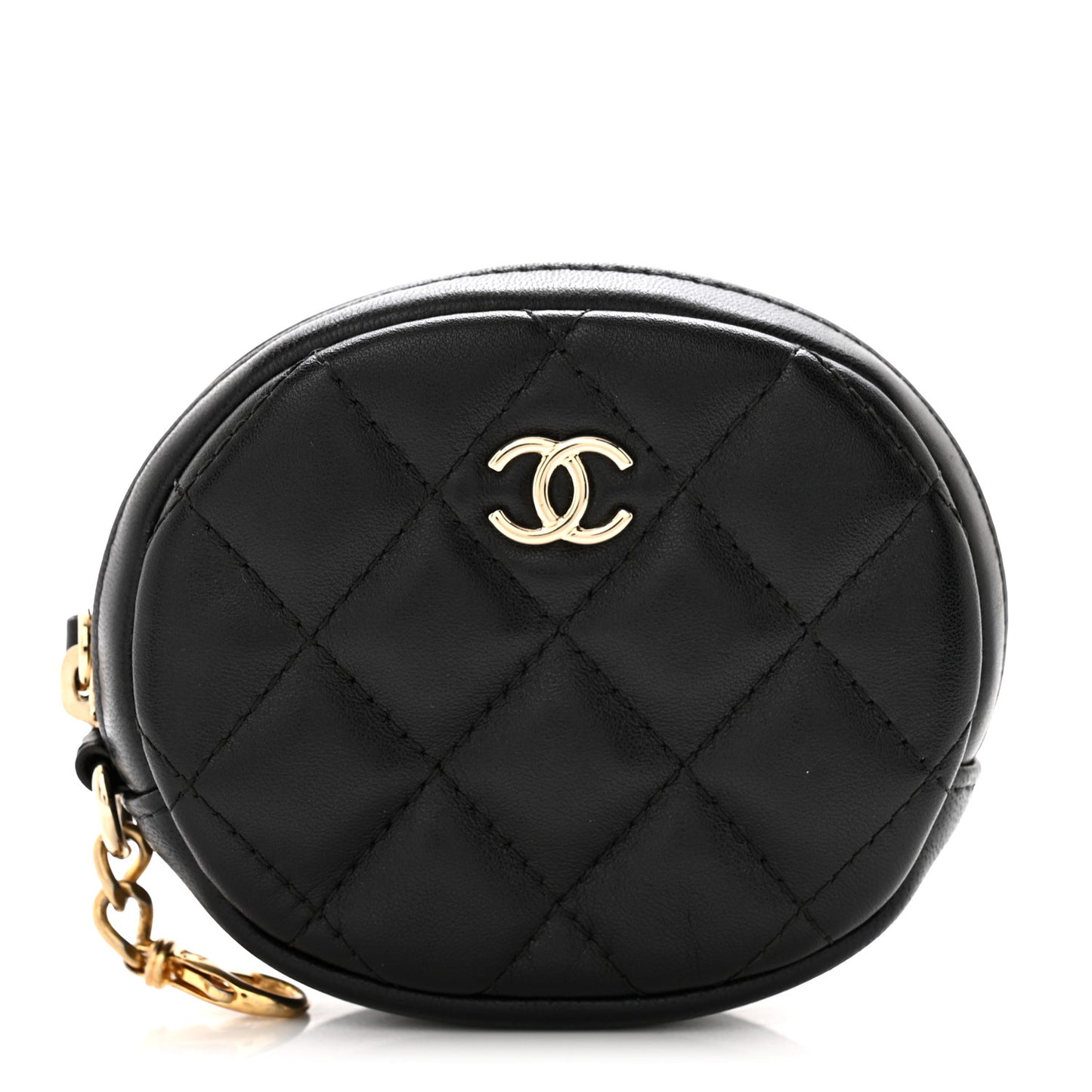 Lambskin Quilted Round Clip On Coin Purse