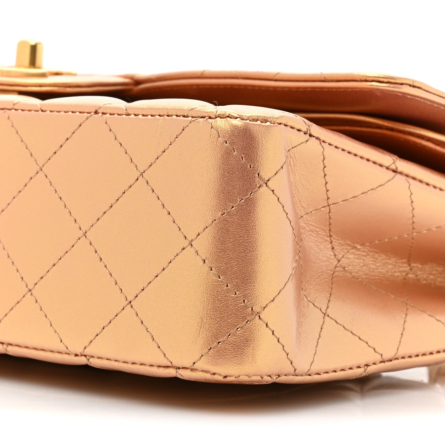 Metallic Lambskin Quilted Medium Double Flap Golden