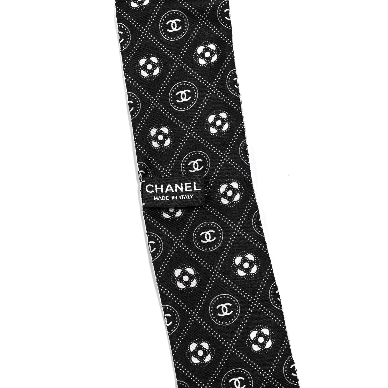 Chanel Silk CC Polka Dot Slim Bandeau Scarf Black Ecru 2 of 2