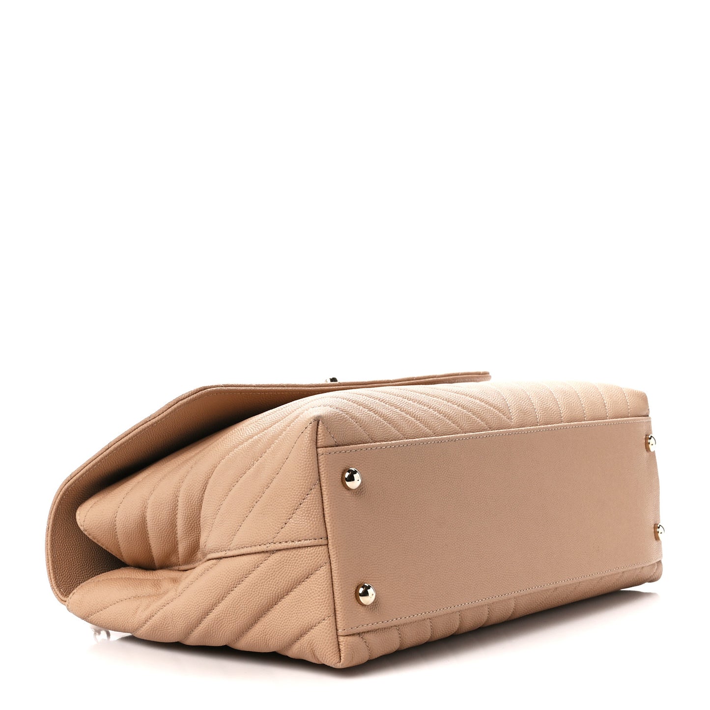 Caviar Chevron Quilted Medium Coco Handle Flap Beige
