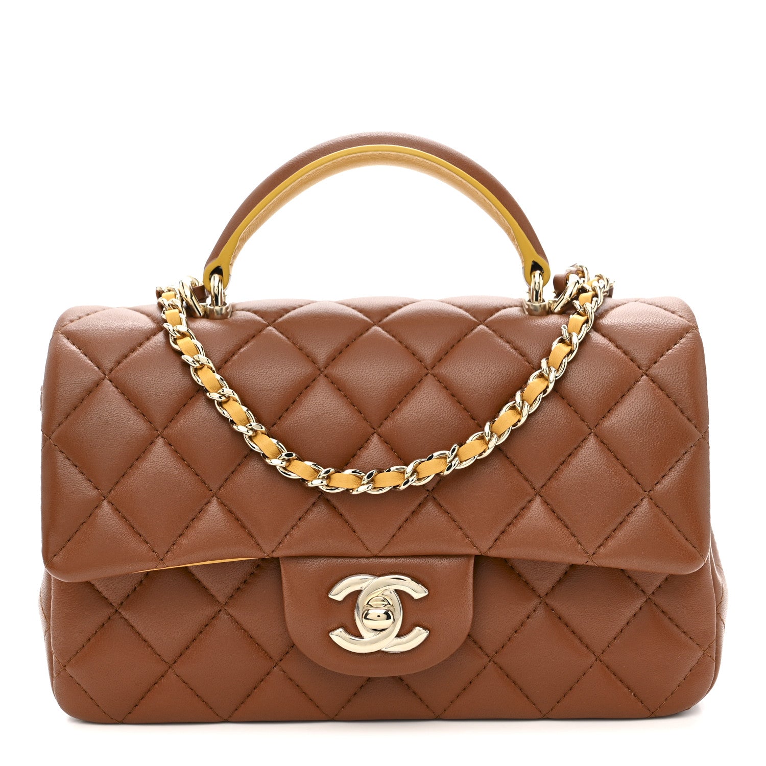 Chanel Lambskin Quilted Bi-Color Mini Top Handle Rectangular Flap