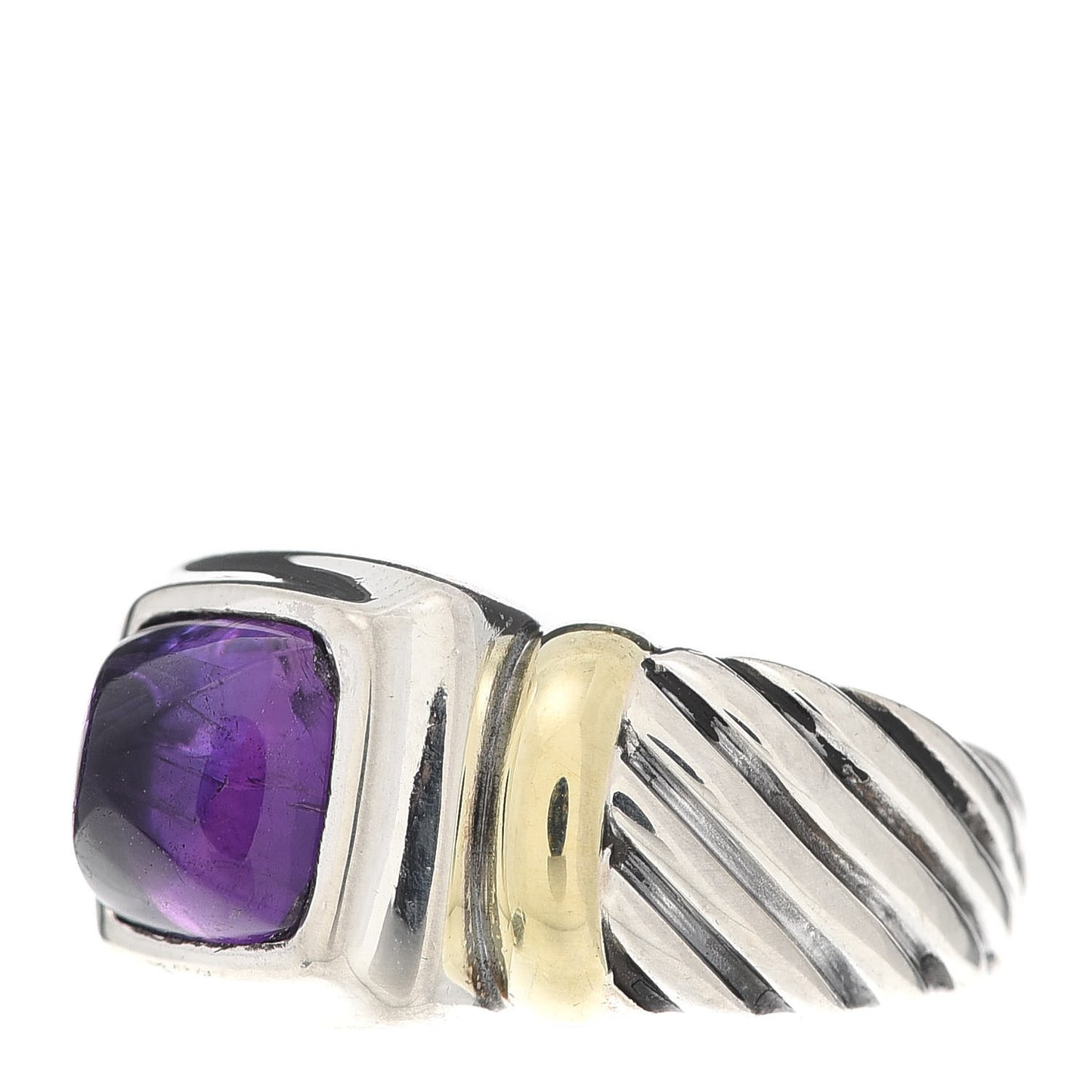 Sterling Silver 14K Yellow Gold Amethyst Cable Ring 50 5.5