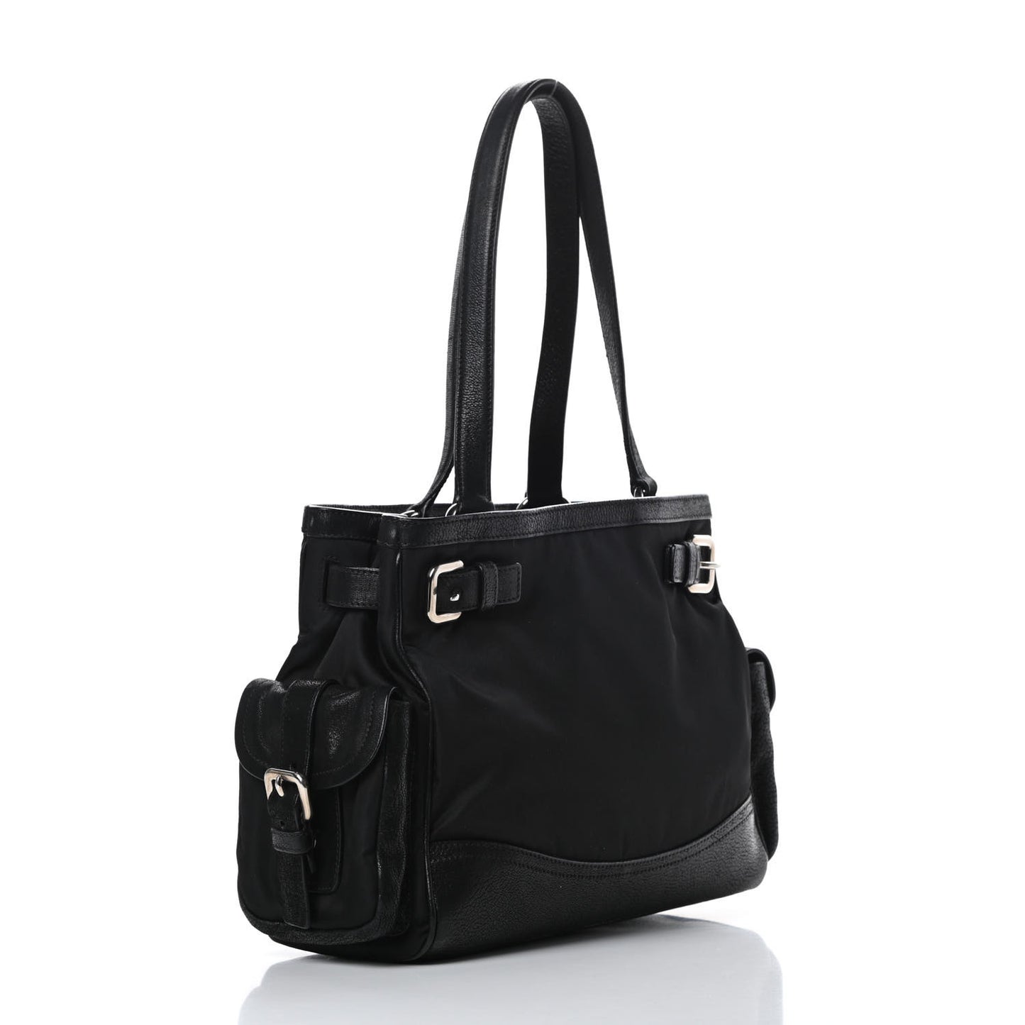 Tessuto Nylon Calfskin Shoulder Bag Black
