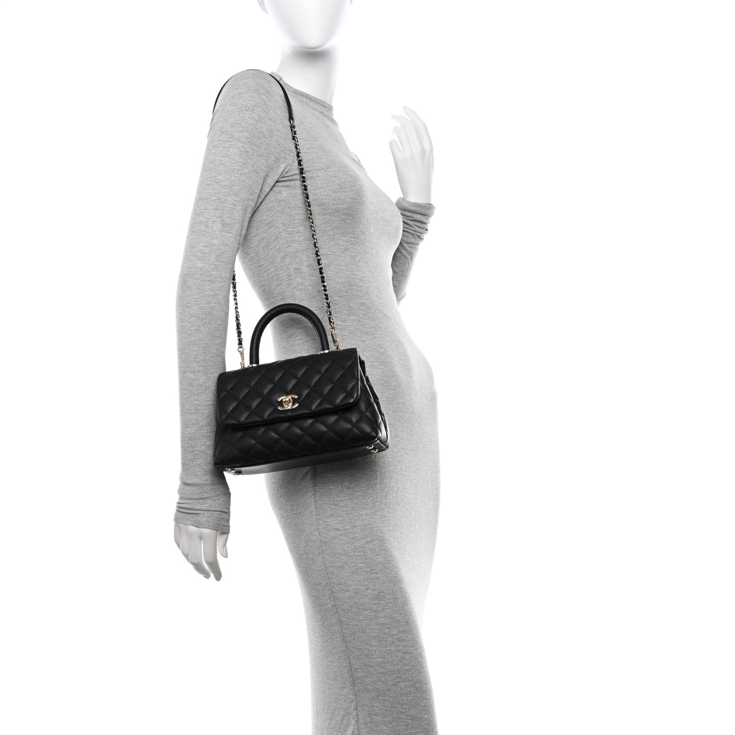 Caviar Quilted Mini Coco Handle Flap Black
