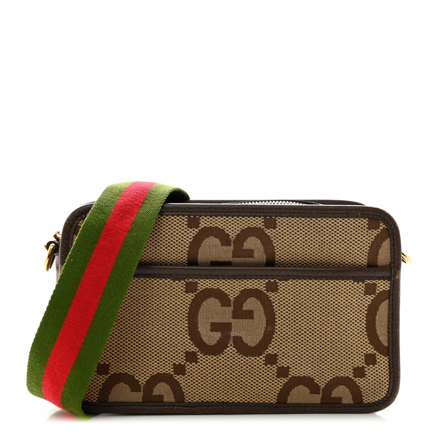 Gucci Monogram Jumbo GG Textured Dollar Calfskin Web Mini