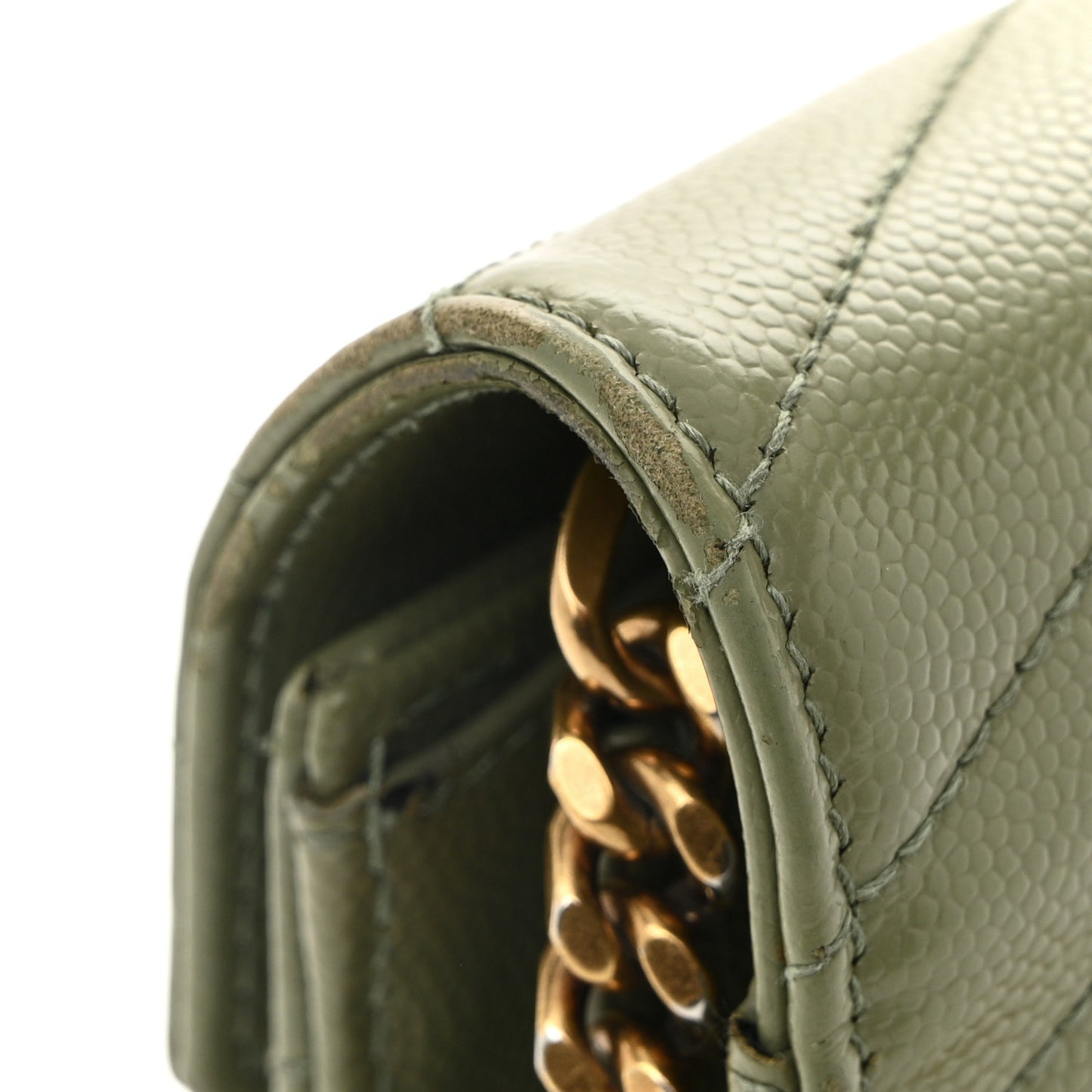 Grain De Poudre Matelasse Chevron Monogram Chain Wallet Pistachio