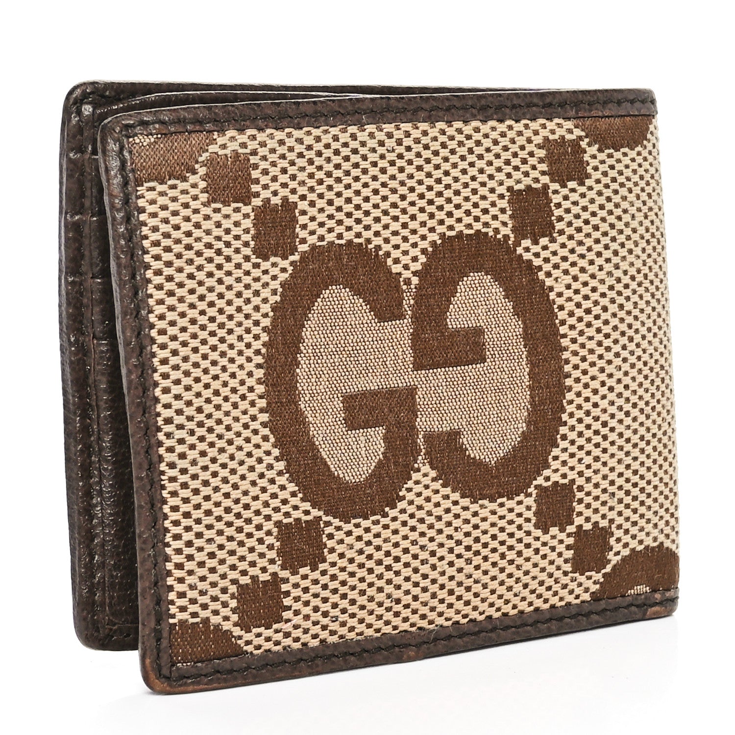 Gucci Monogram Jumbo GG Textured Dollar Calfskin Wallet Camel Ebony New Acero 3 of 8