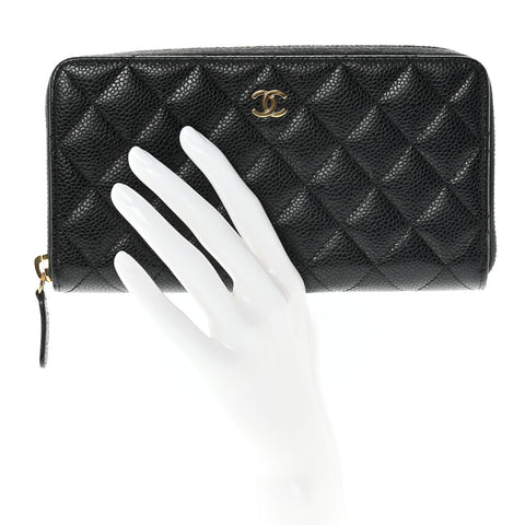 Caviar Quilted Large Gusset Zip Around Wallet Black