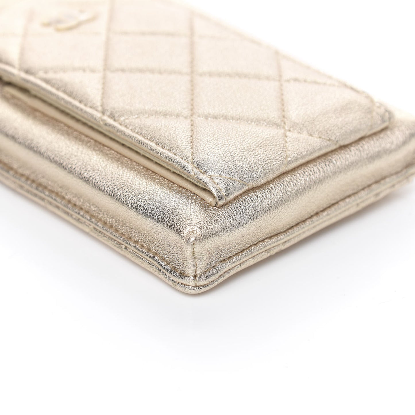 Metallic Lambskin Quilted Zip Phone Case Gold