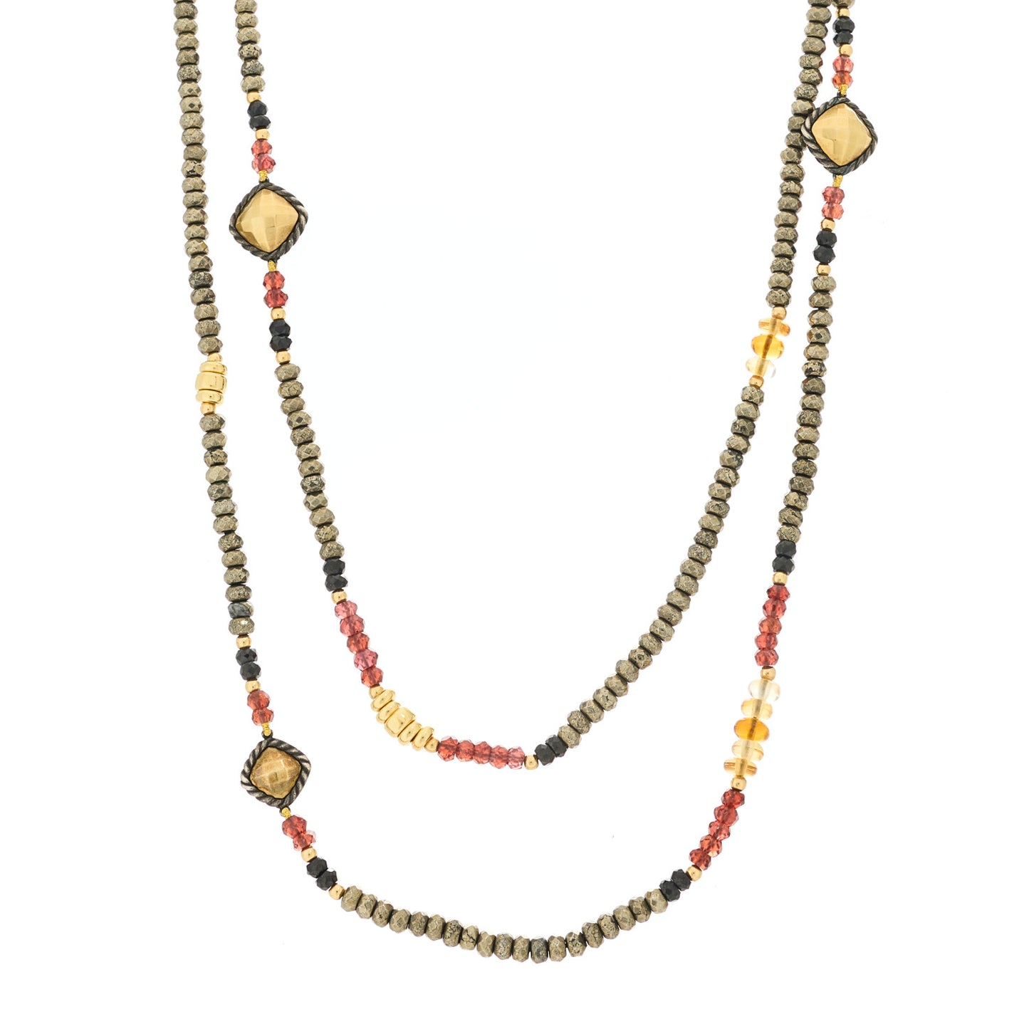 Sterling Silver 18K Yellow Gold Black Onyx Citrine Garnet Bead Toggle Necklace