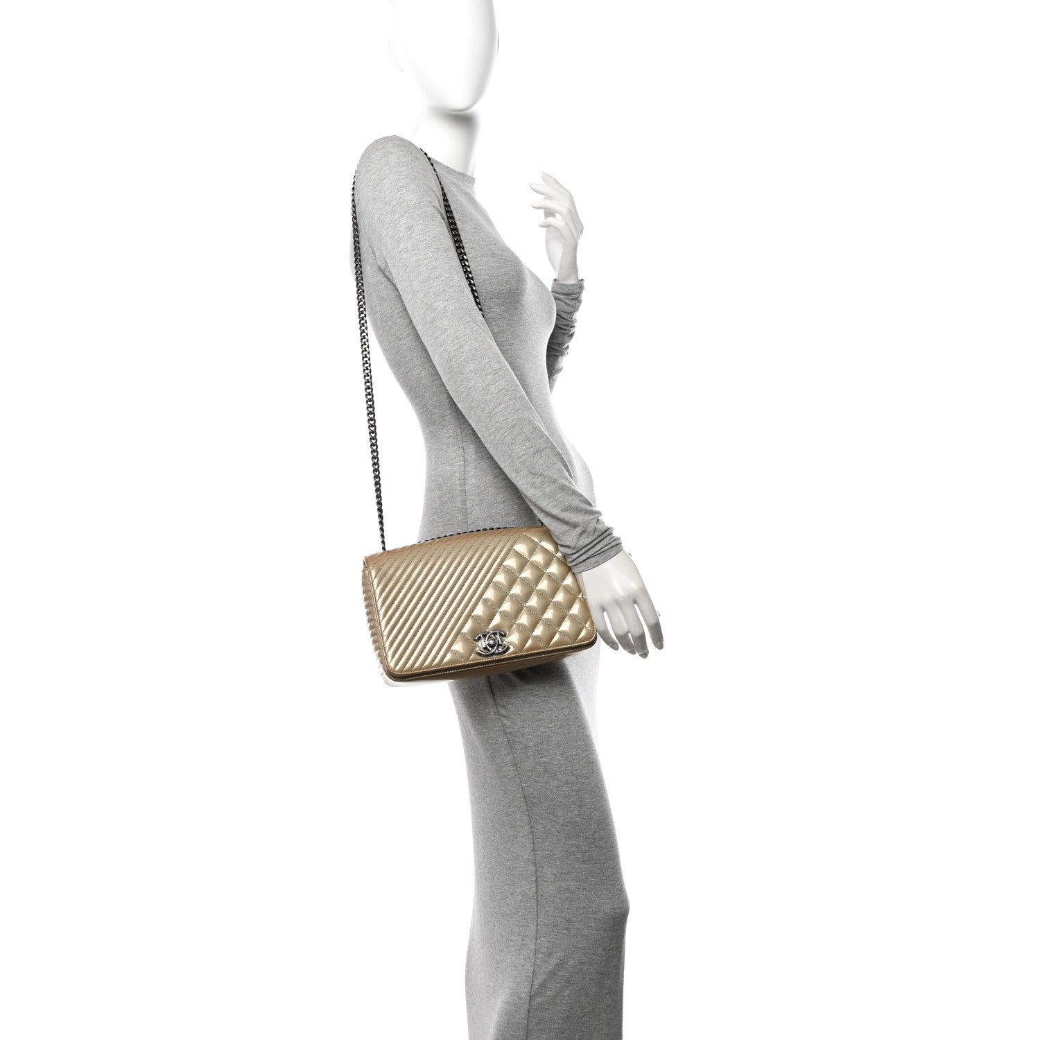 Chanel Iridescent Patent Quilted Medium Coco Boy Flap Beige 3 of 12