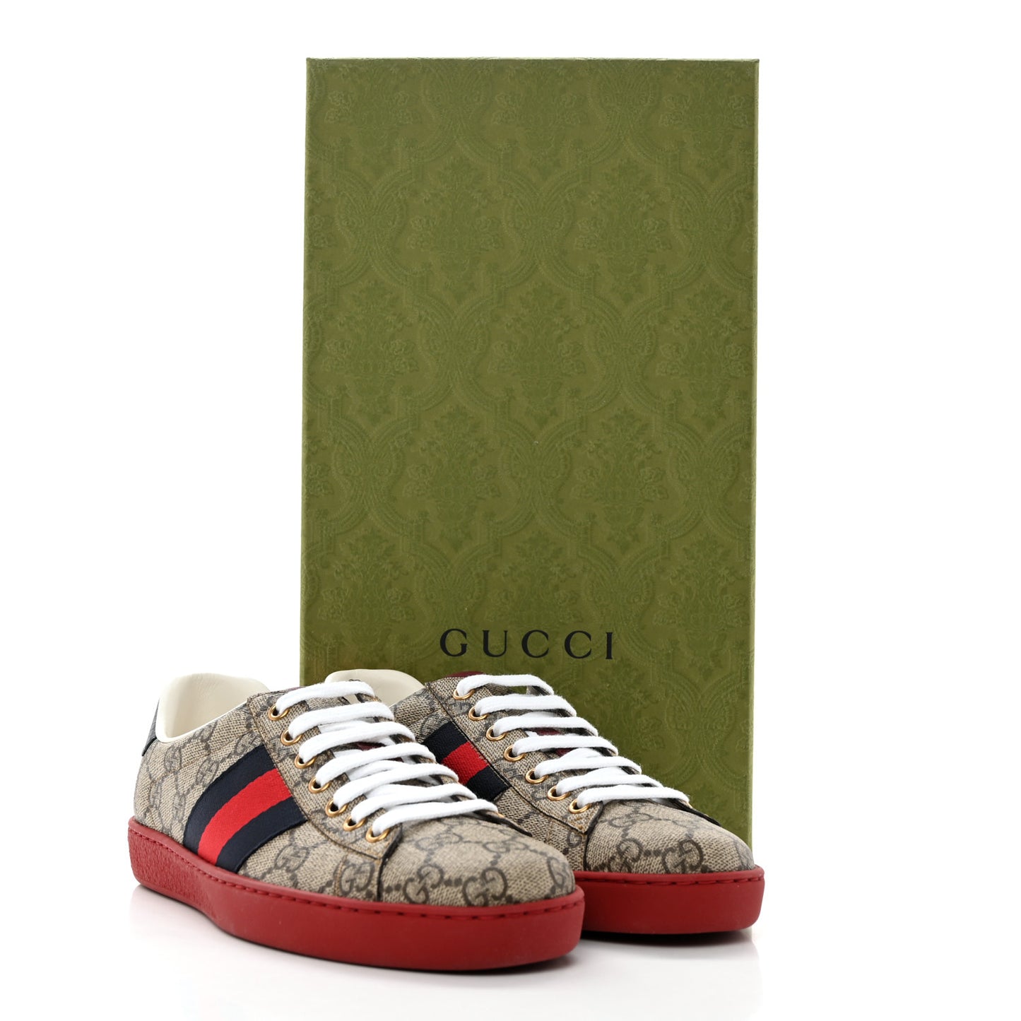 GG Supreme Monogram Ayers Mens New Ace Low-Top Sneaker 5 Blue Red