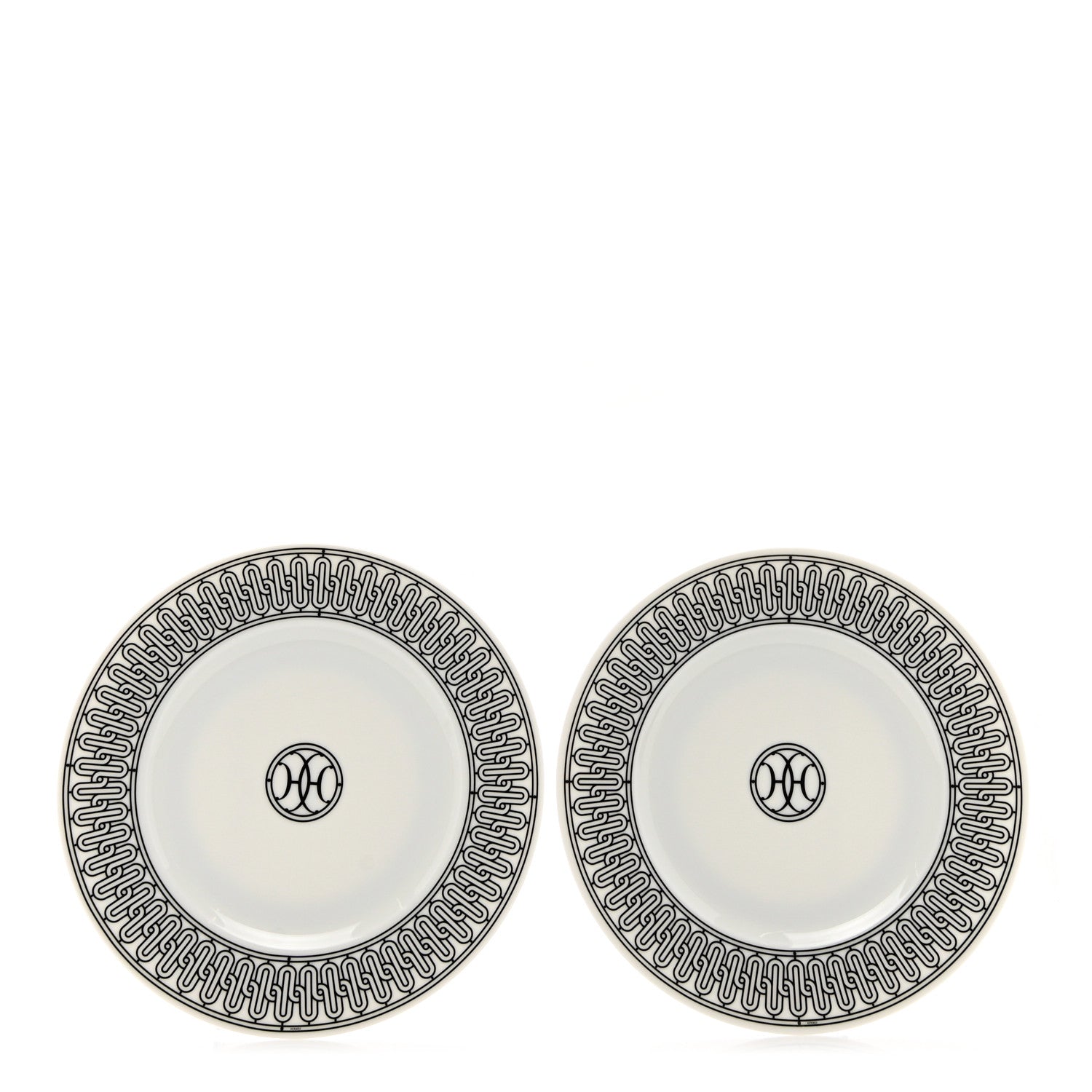 Hermes Porcelain H Deco Dessert Plates Set of 2 Black White