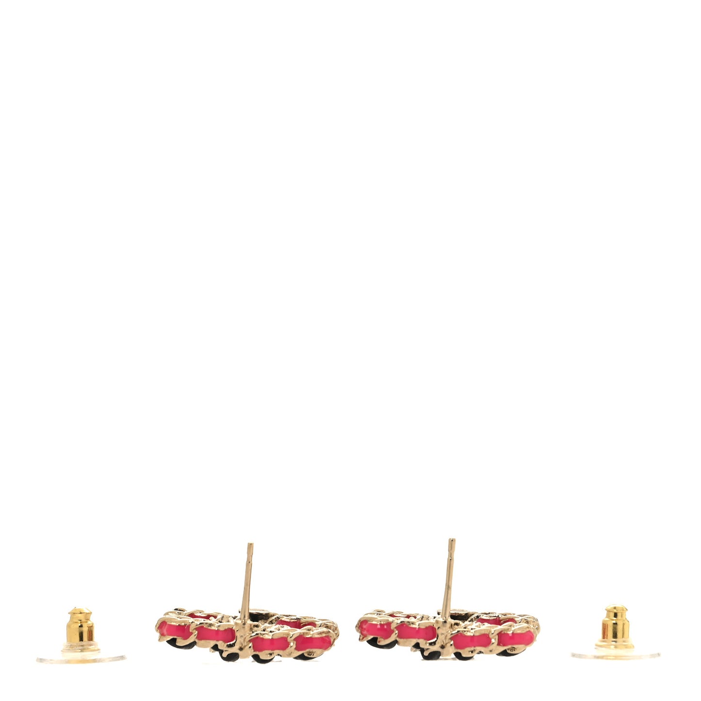 Lambskin CC Chain Earrings Black Gold Pink