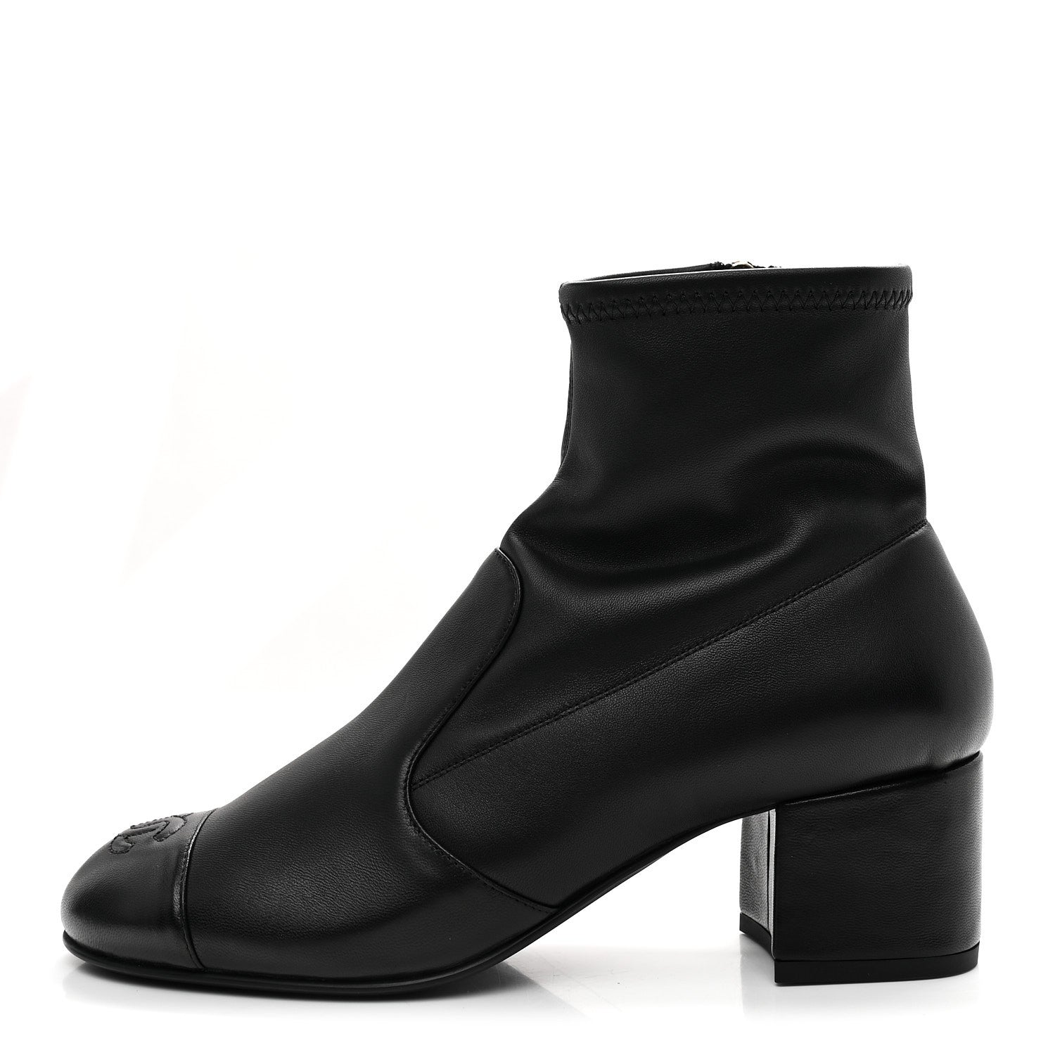 Chanel Stretch Lambskin Cap Toe CC Short Boots 38 Black 1881404