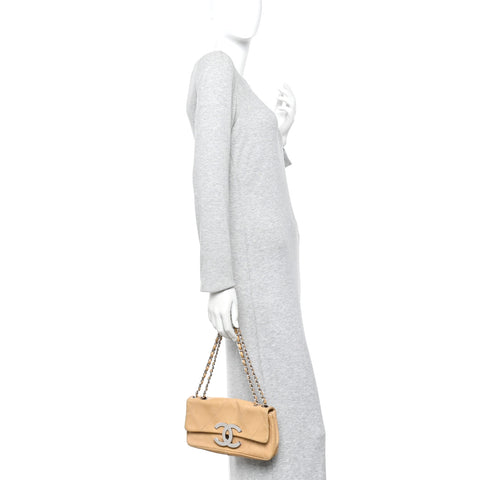 Lambskin Diamond Stitched CC CC East West Flap Beige