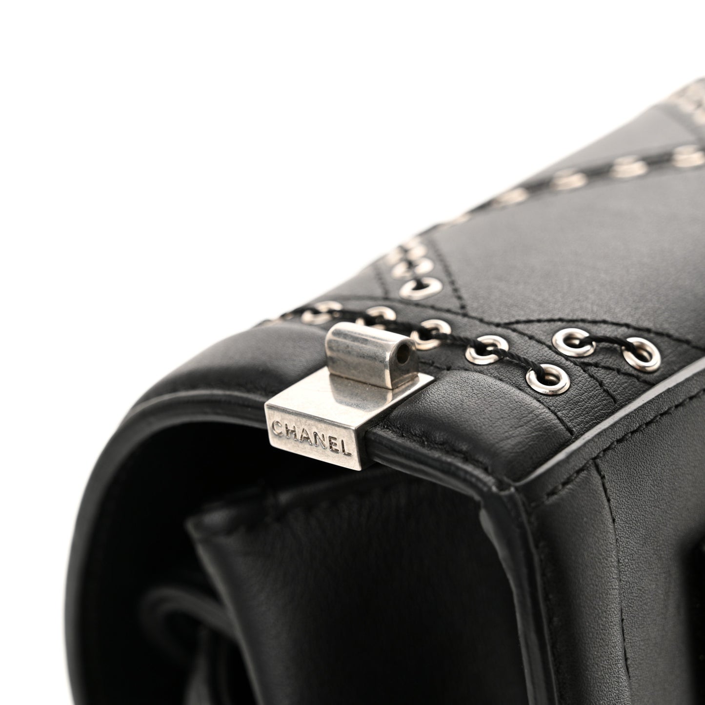 Calfskin Coco Eyelets Small Flap Bag Black