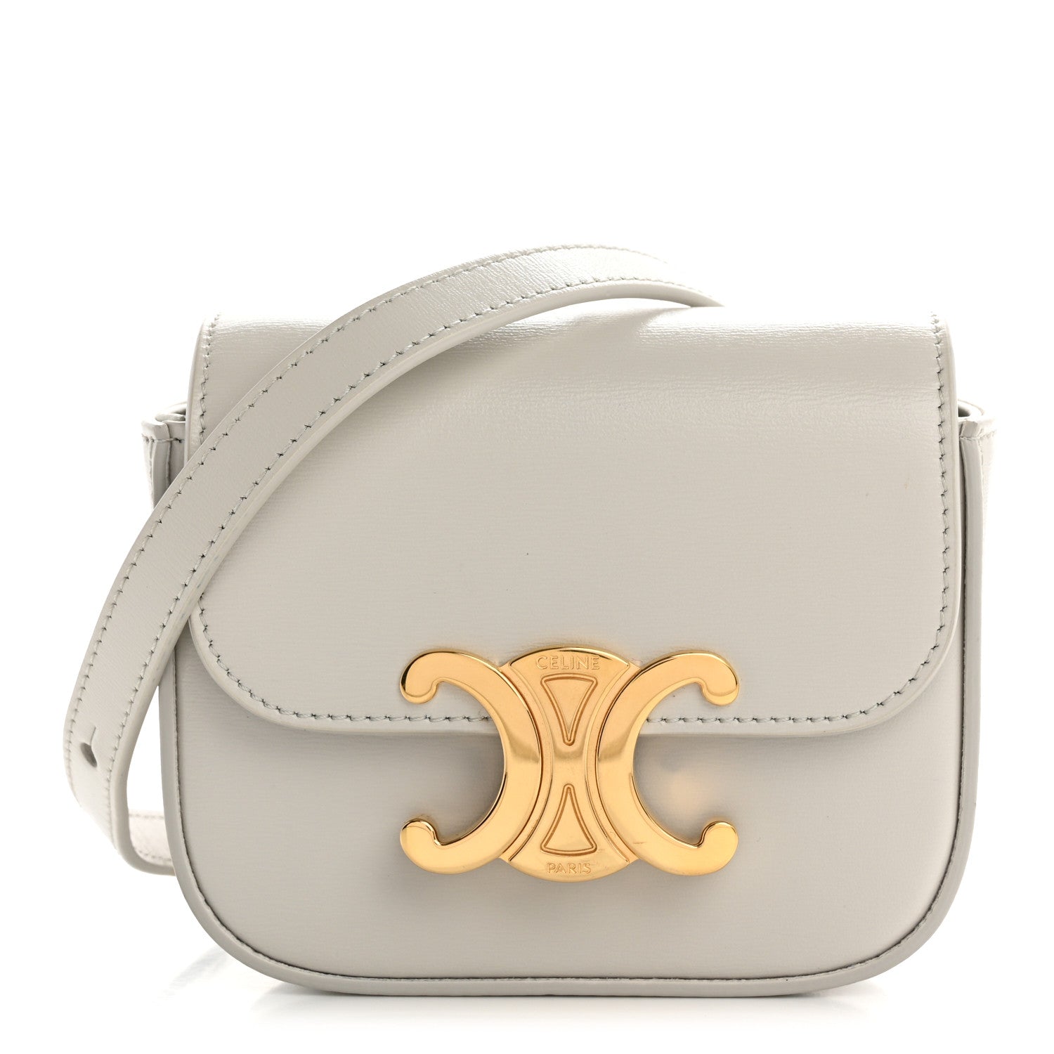 Celine Shiny Calfskin Mini Triomphe Chalk 1721682 – FASHIONPHILE