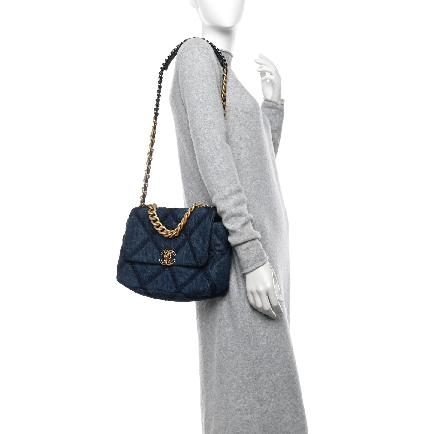 Denim Quilted Large Chanel 19 Flap Blue
