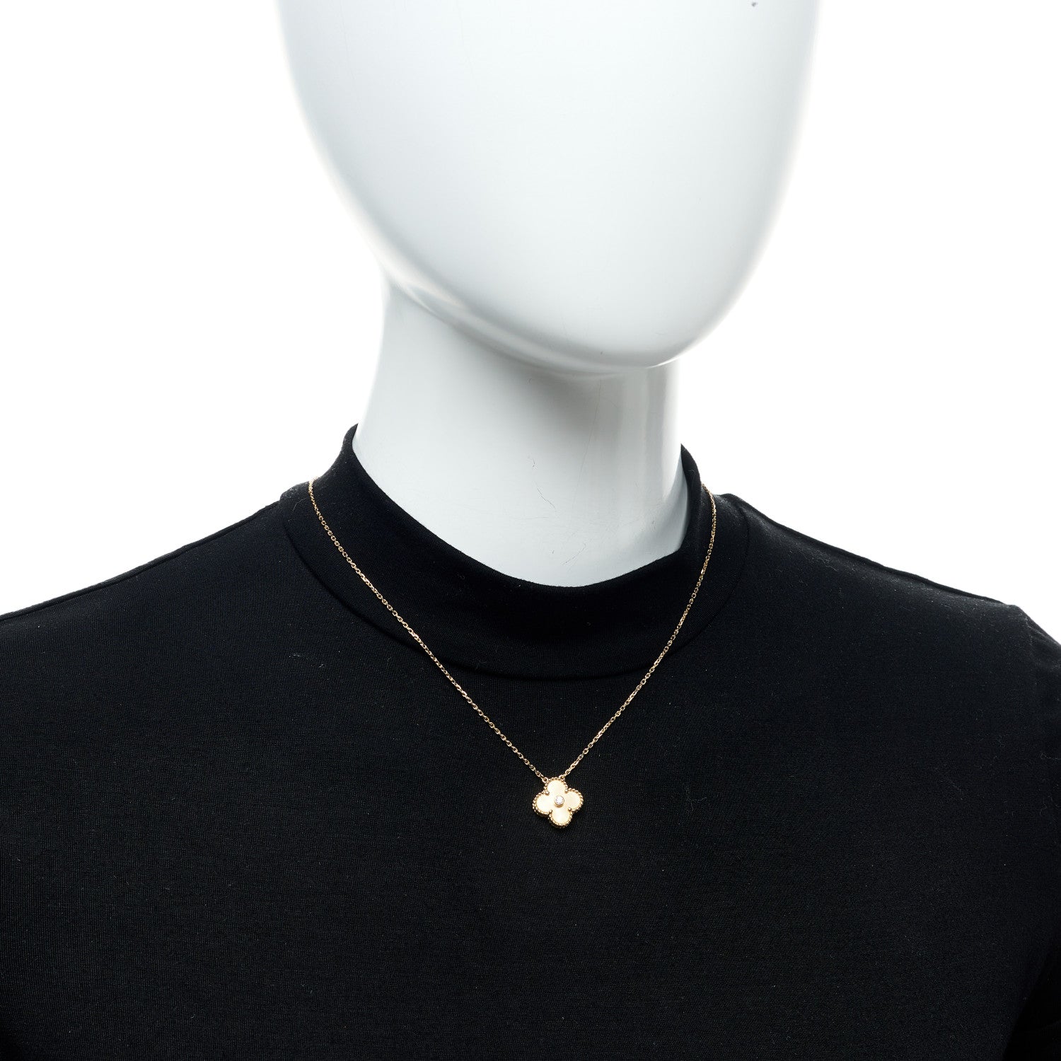 Van Cleef & Arpels 18K Yellow Gold Diamond Yellow Mother of Pearl Vintage Alhambra Pendant Necklace 2 of 5