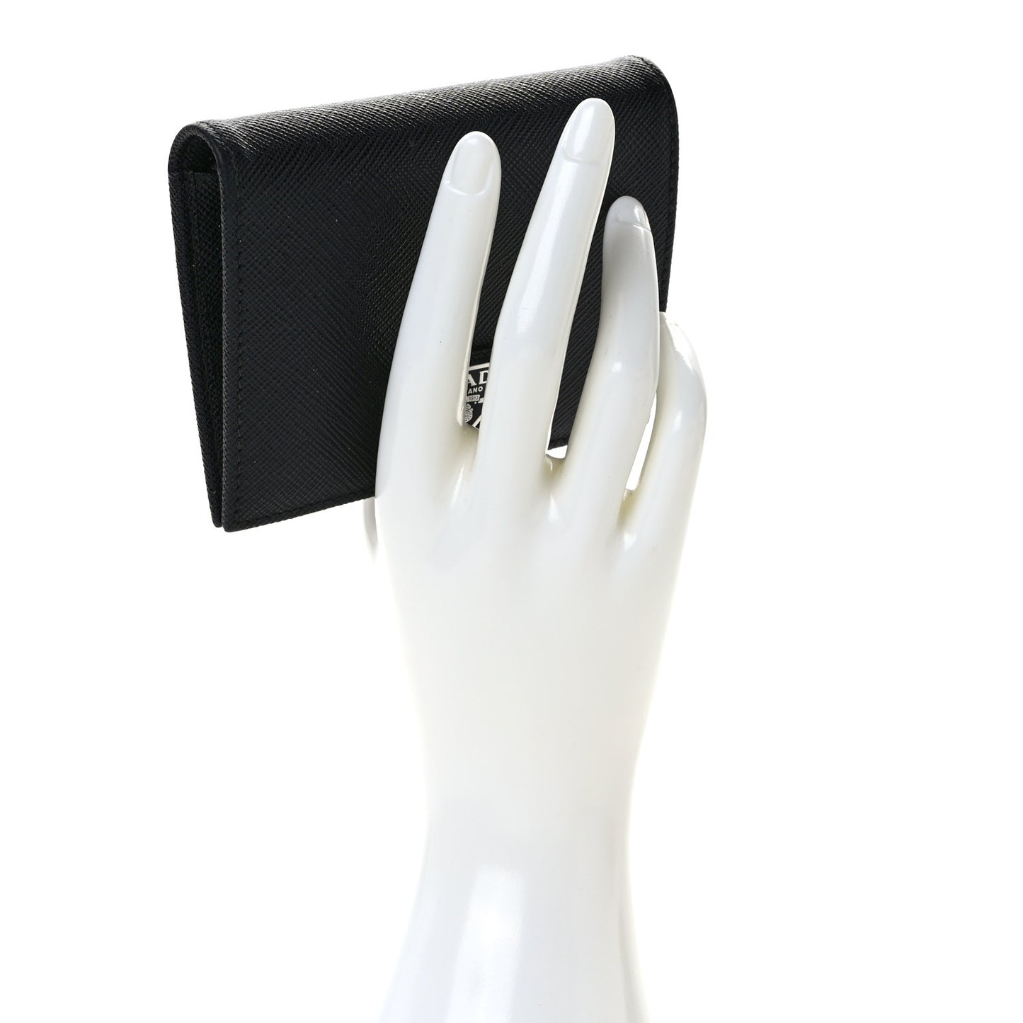 Saffiano Small Triangle Bi-Fold Wallet Black