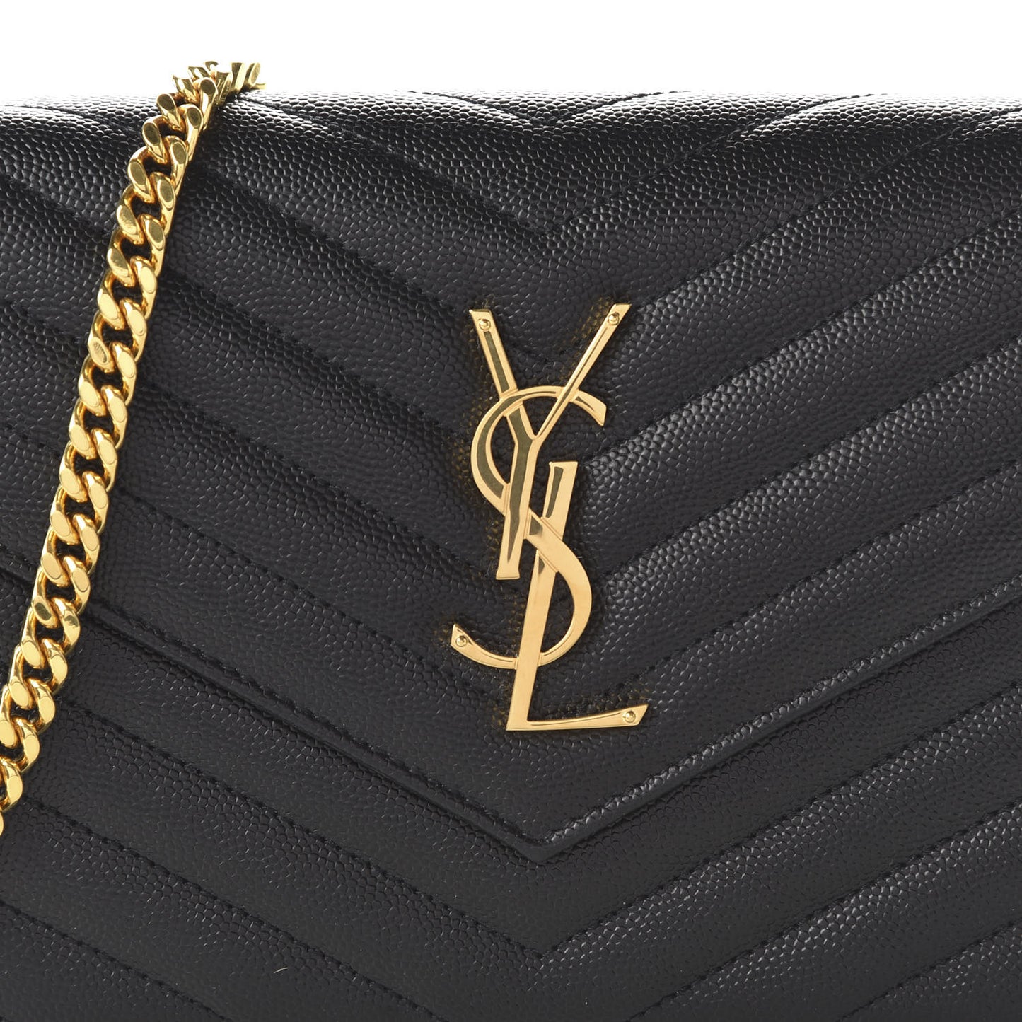 Grain De Poudre Matelasse Chevron Monogram Chain Wallet Black