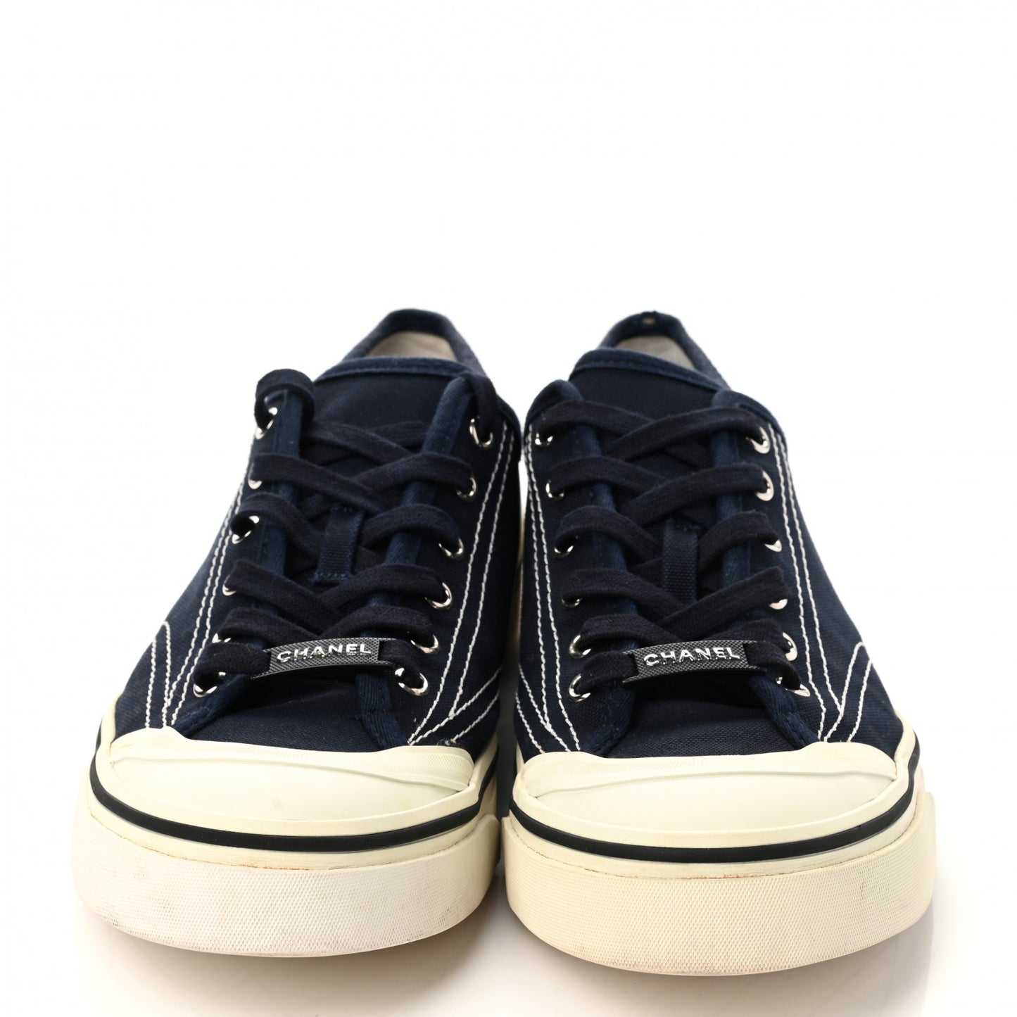 Canvas Lace Up Cap Toe Sneakers 42 Navy
