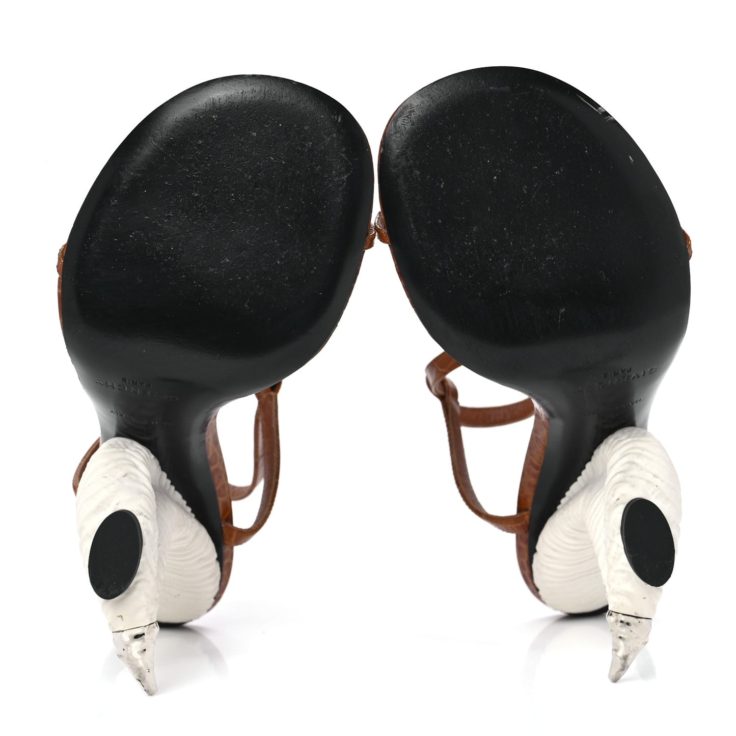 Calfskin Crocodile Embossed Horn Sandals 37 Tan