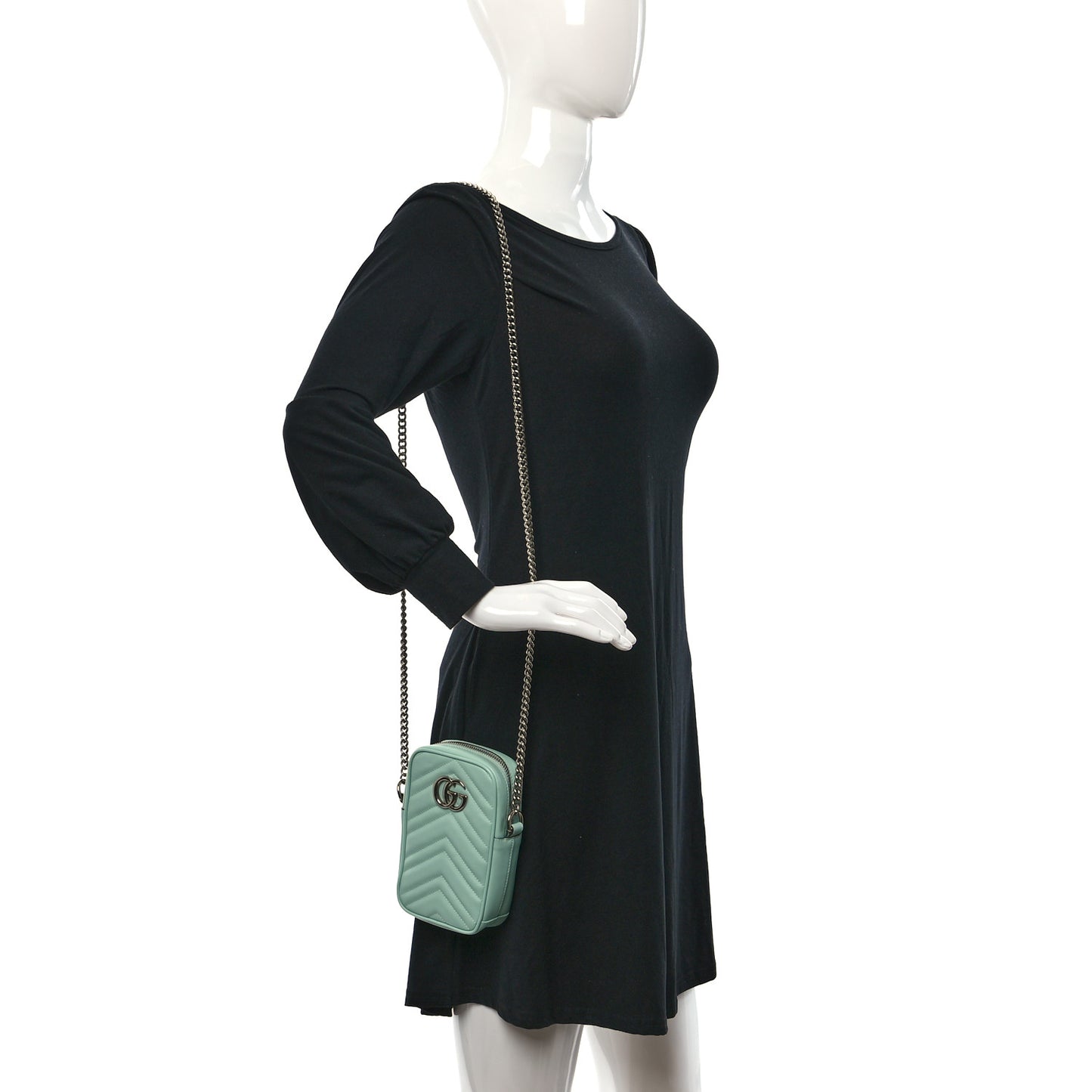 Calfskin Matelasse Mini GG Marmont Crossbody Bag Water Green