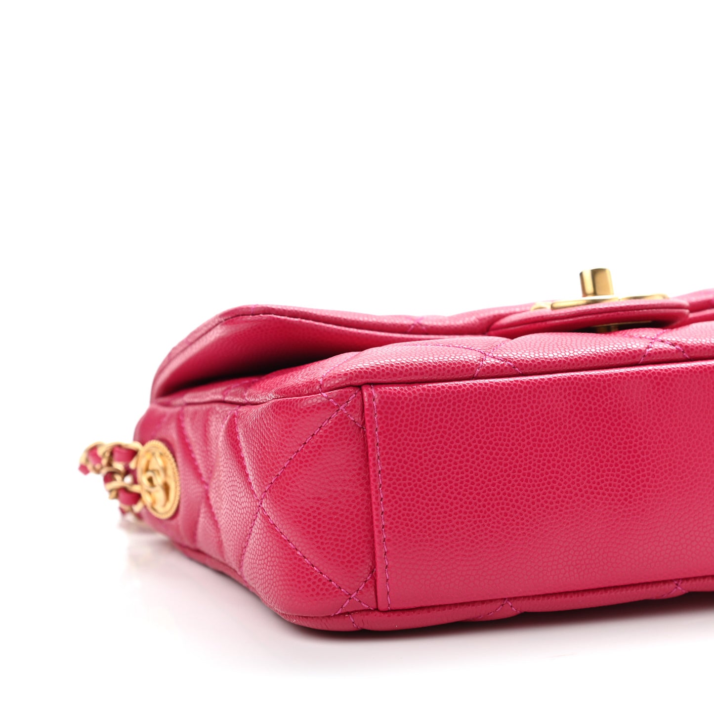 Caviar Quilted Small Twist Your Buttons Flap Fuchsia