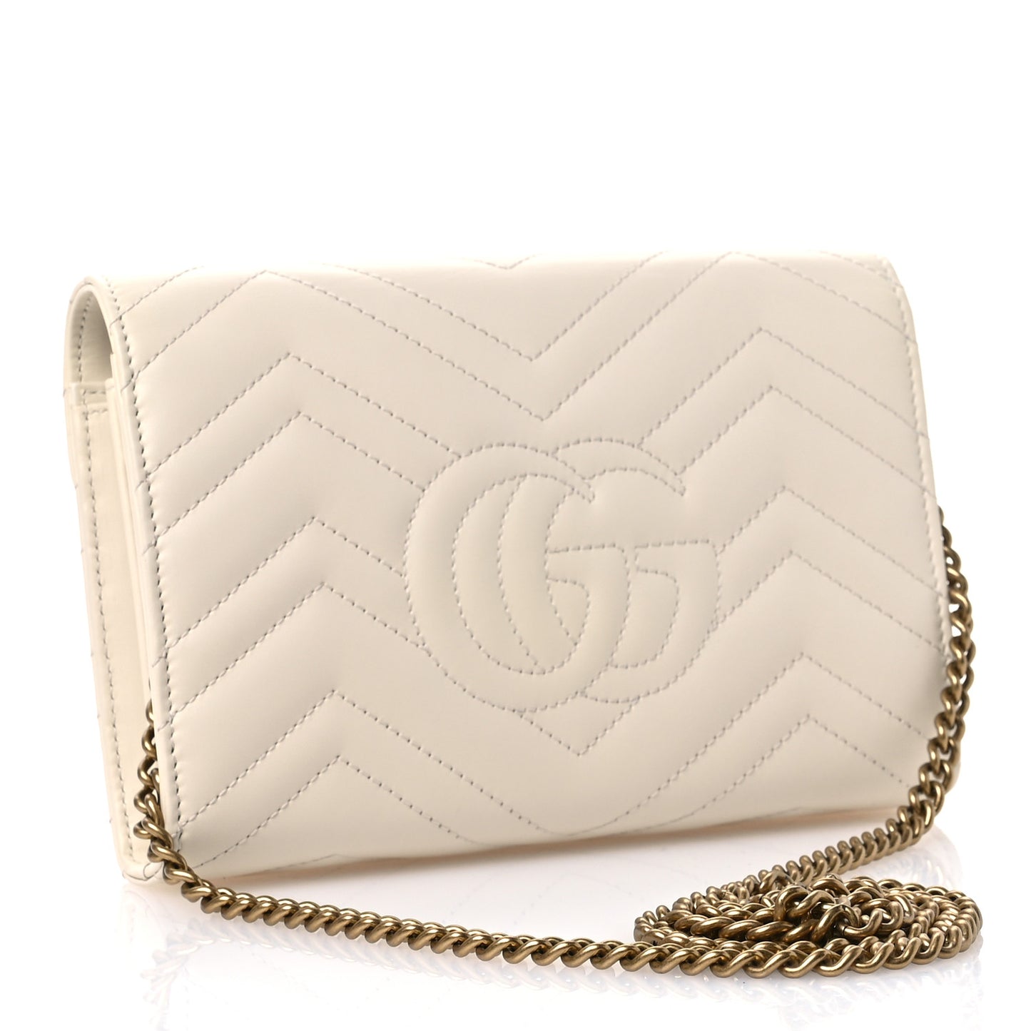 Calfskin Matelasse GG Marmont Chain Wallet Mystic White