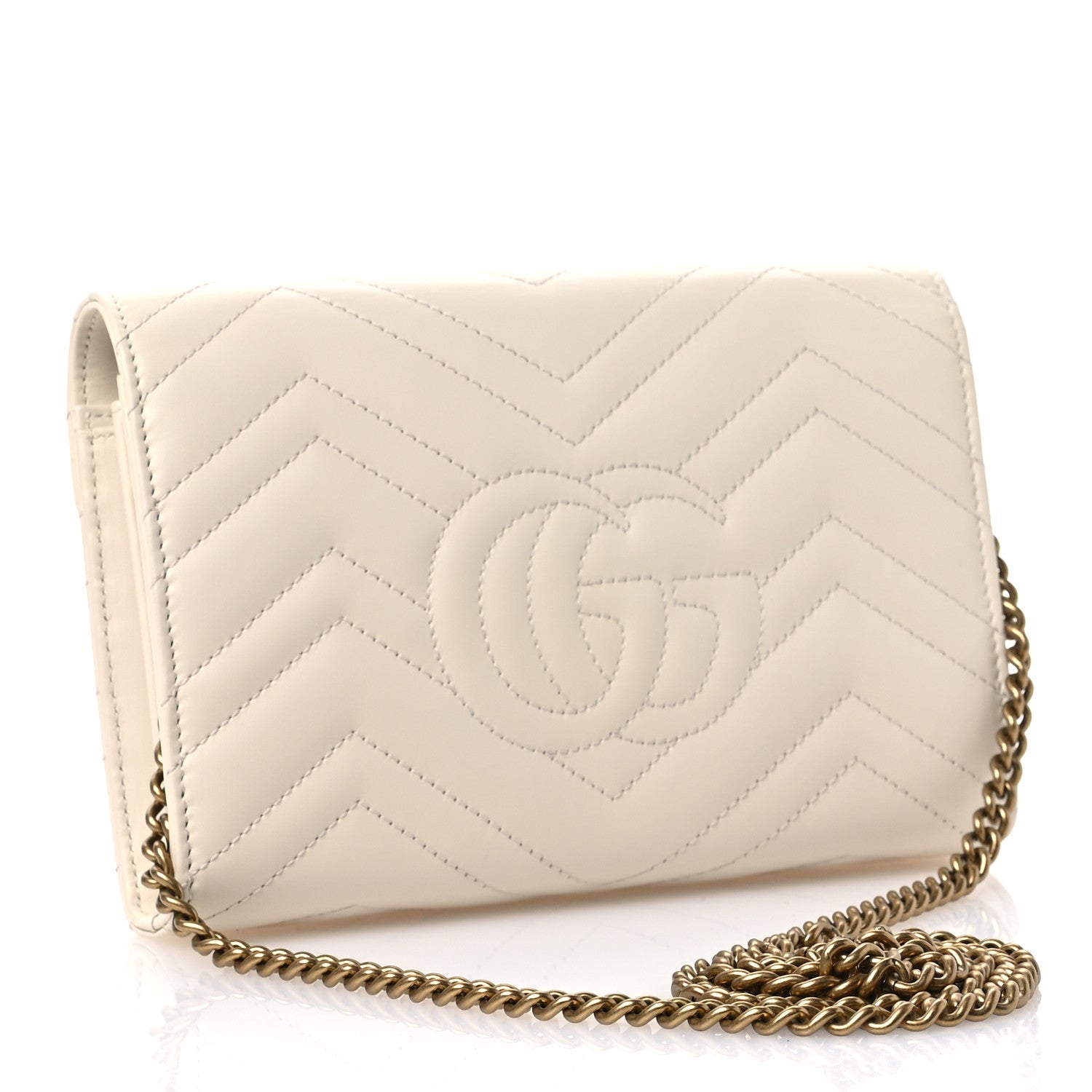Gucci Calfskin Matelasse GG Marmont Chain Wallet Mystic White 3 of 12