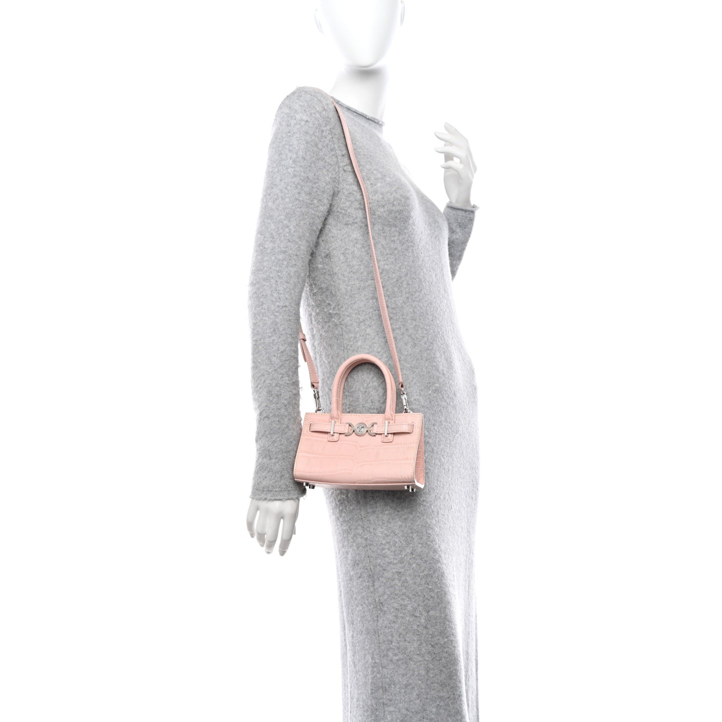 Calfskin Crocodile Embossed Medusa 95 Mini Tote Bag Light Pink