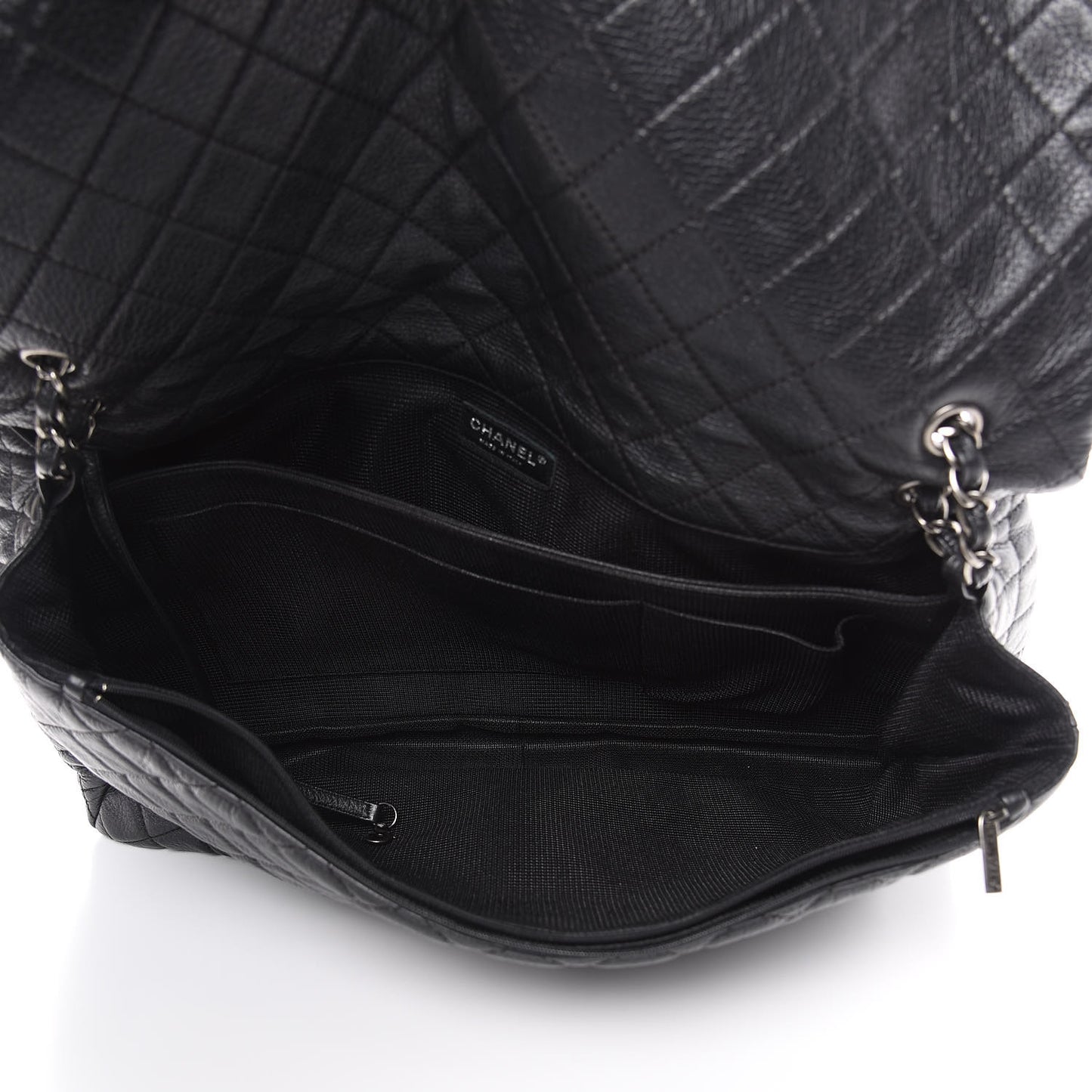 Calfskin Quilted XXL Travel Flap Bag Black