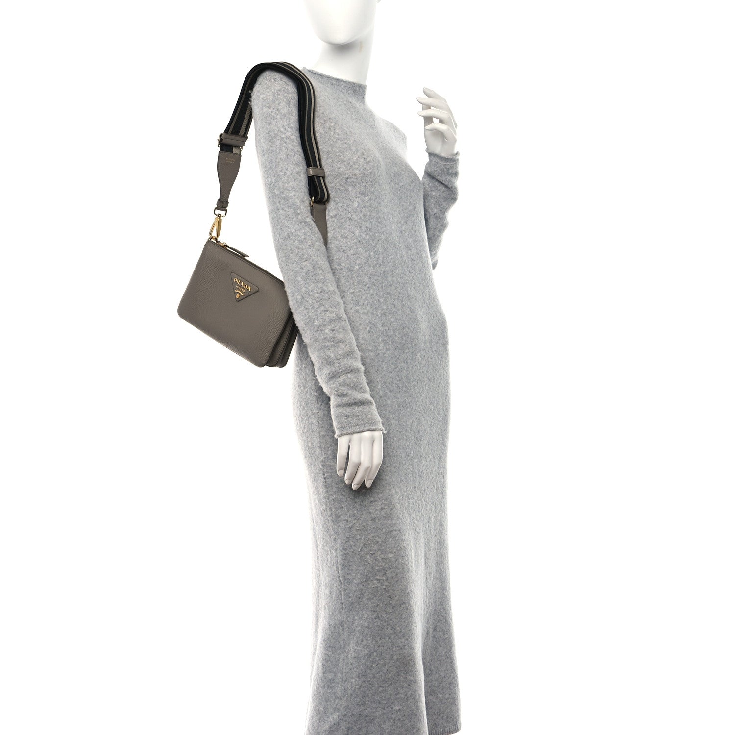 Prada Vitello Daino Soft Mini Zippered Shoulder Bag Argilla 2 of 9