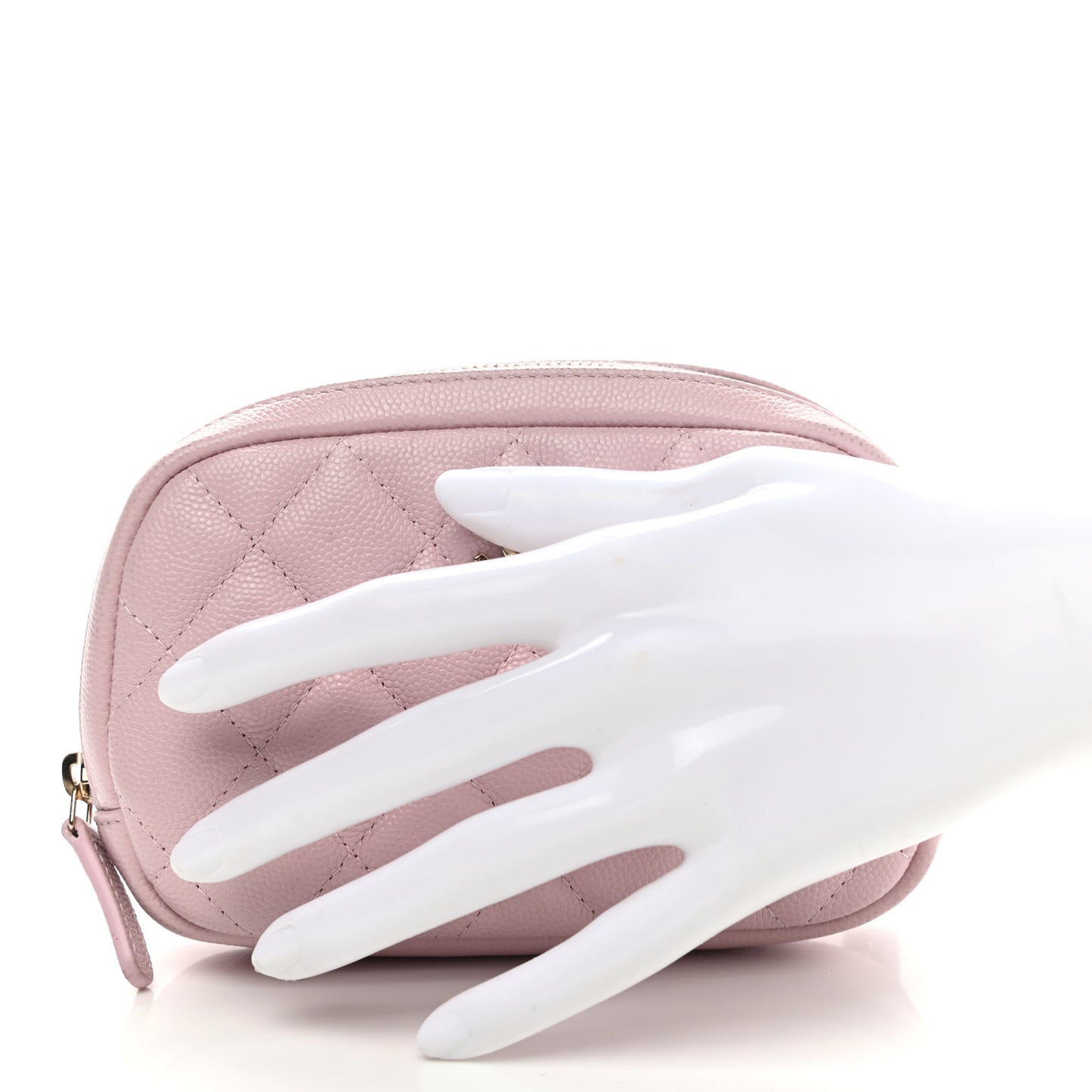 Caviar Quilted Small Curvy Pouch Cosmetic Case Light Pink