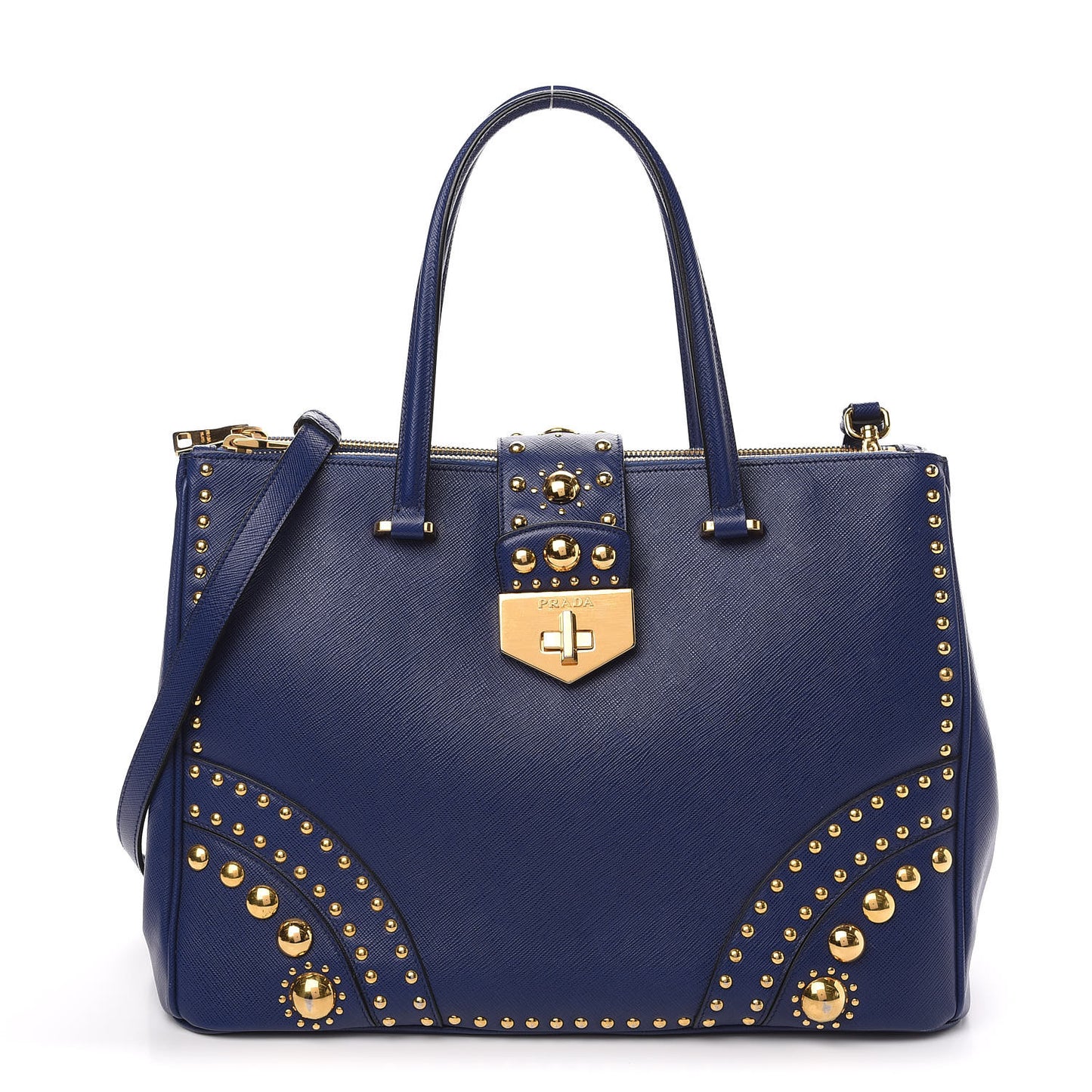 Saffiano Studded Medium Double Zip Tote Bluette